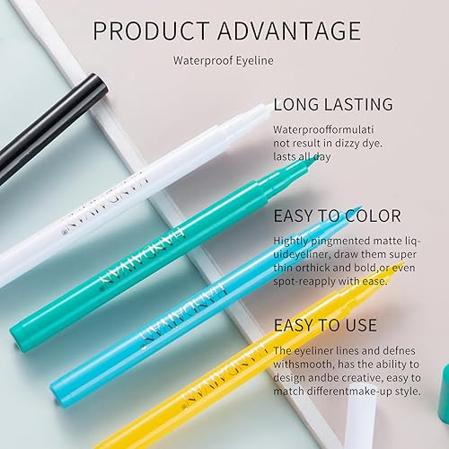 Miniatura 5 de Liayozl Delineador de ojos líquido, lápiz delineador de ojos blanco, secado rápido, impermeable, delineador de ojos de color de larga duración para