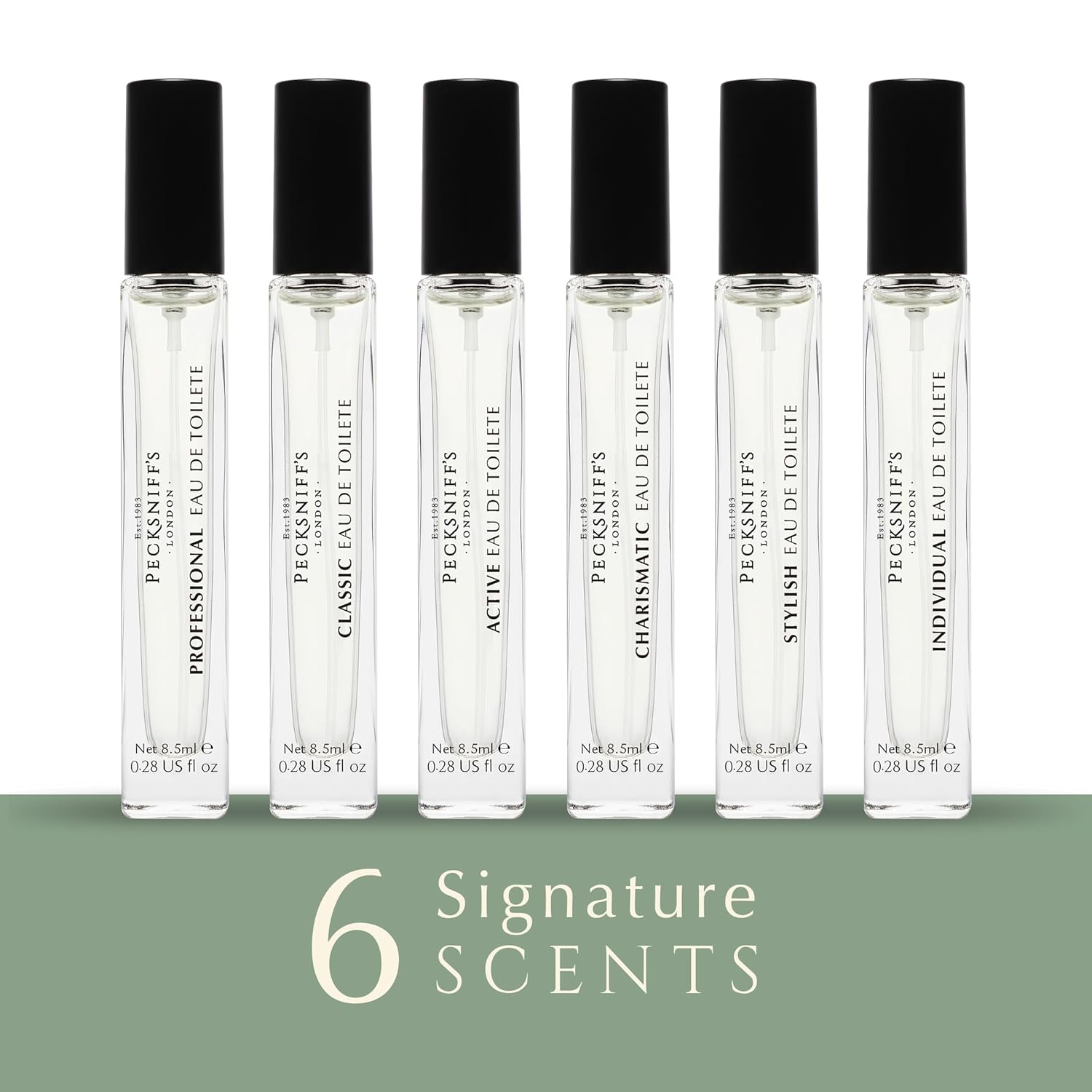 Pecksniff’s Men’s Fine Fragrance Gift Set – 6x10ml Eau de Toilette Collection – Luxury Cologne Sampler, Designed in England