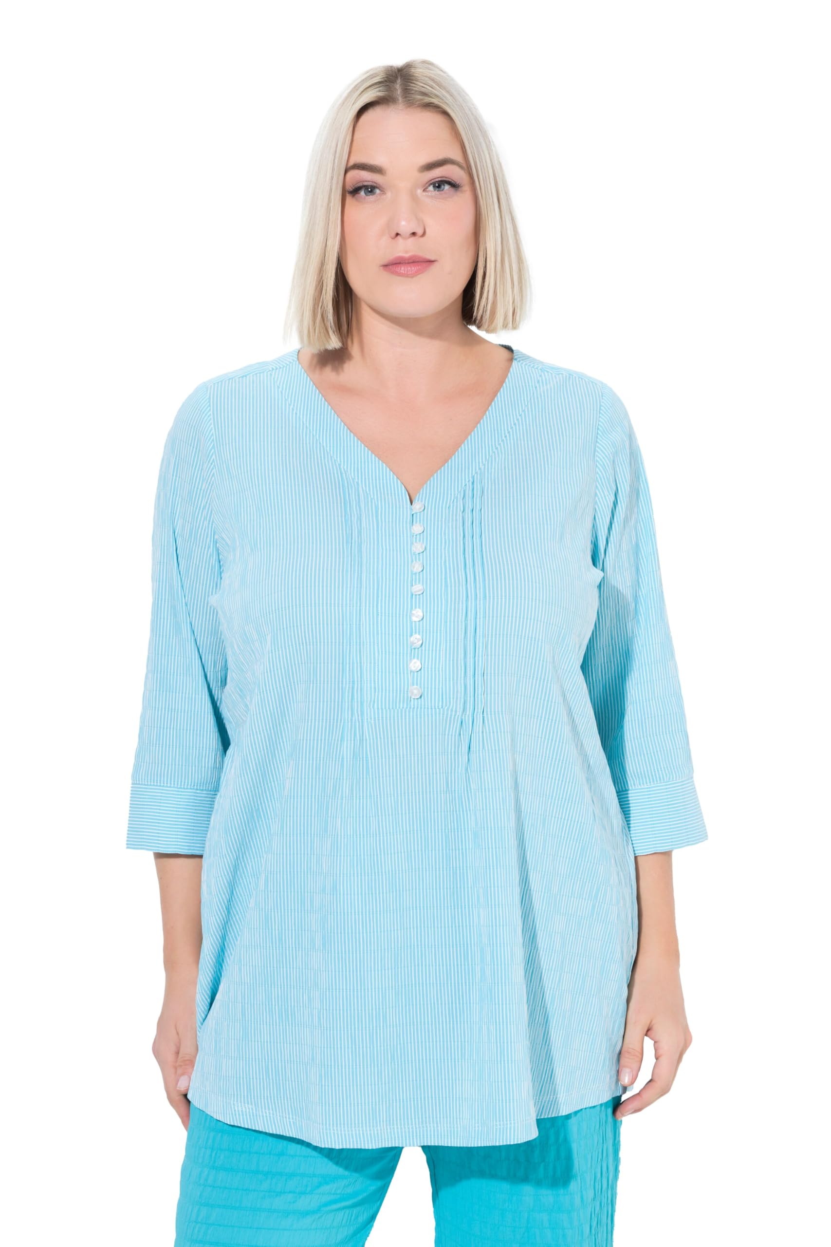 Ulla Popken Womenswear Plus Size Curvy Bubble Texture Blouse deep Aqua 42+ 797450740-42+