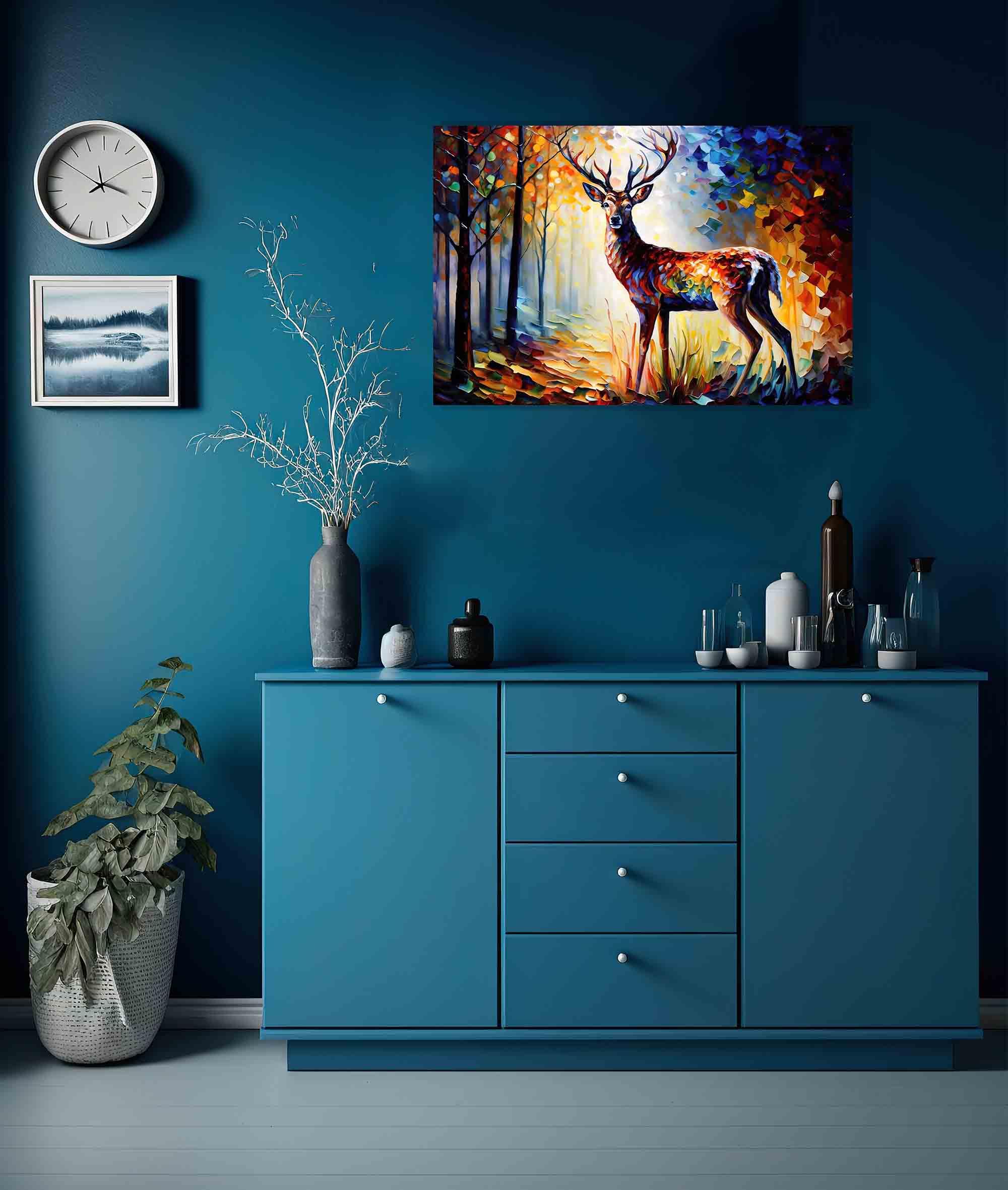 Artley Prints - Majestic Deer in Forest Colourful Canvas Pictures for Walls - Art for Living Room Abstract Animal Artwork Prints, 51 x 35cm (20 x 14 inches) — view 6