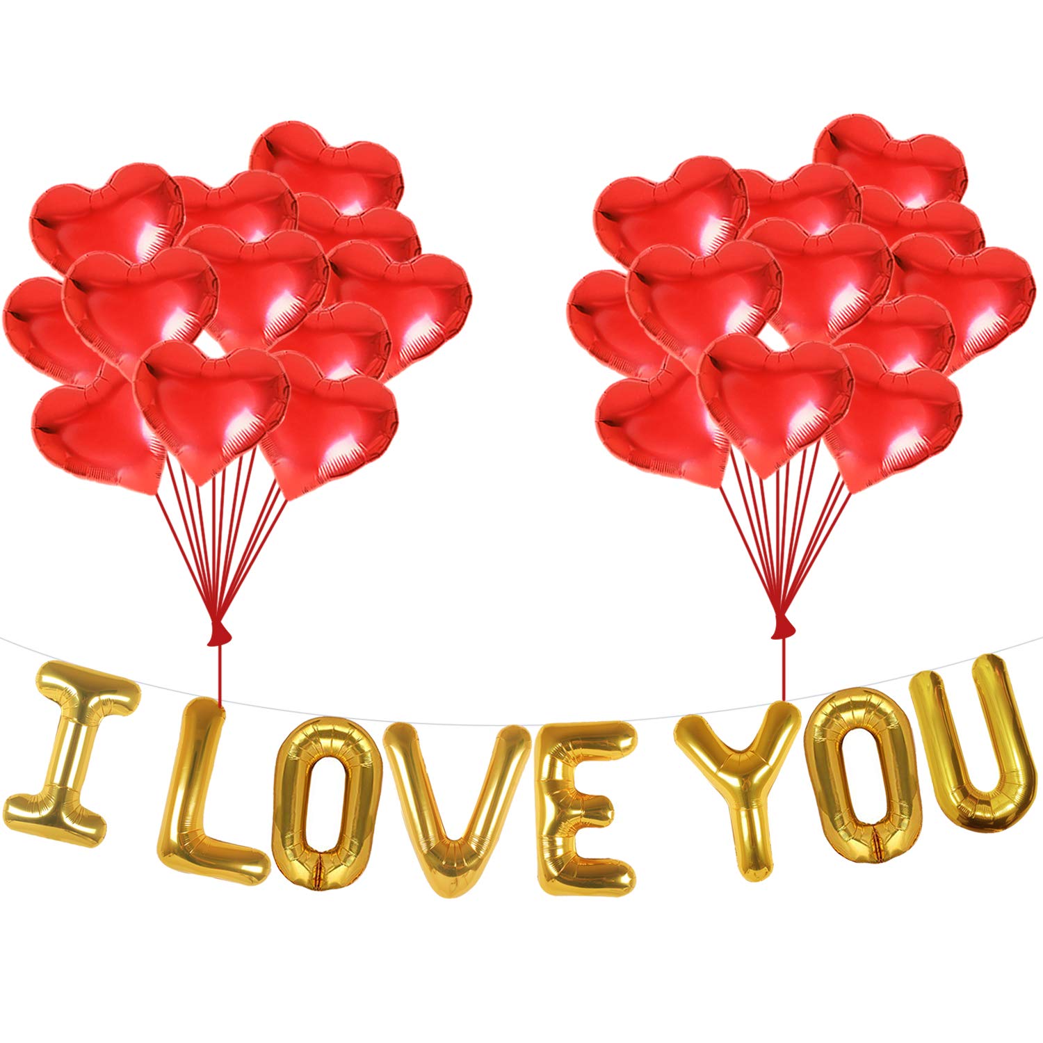I Love You Balloons and Heart Balloons Kit - Pack of 28 - Valentines Day Decorations for Party | Valentines Day Balloons | Valentine Balloons | Pack of 10 Foil Mylar Red Heart Shaped Balloons 18 Inch