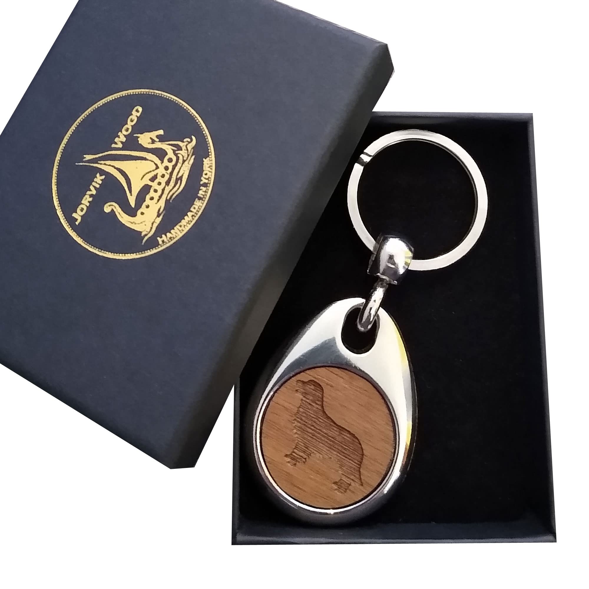 Jorvik Wood Golden Retriever Design Wooden Keyring with Gift Box.