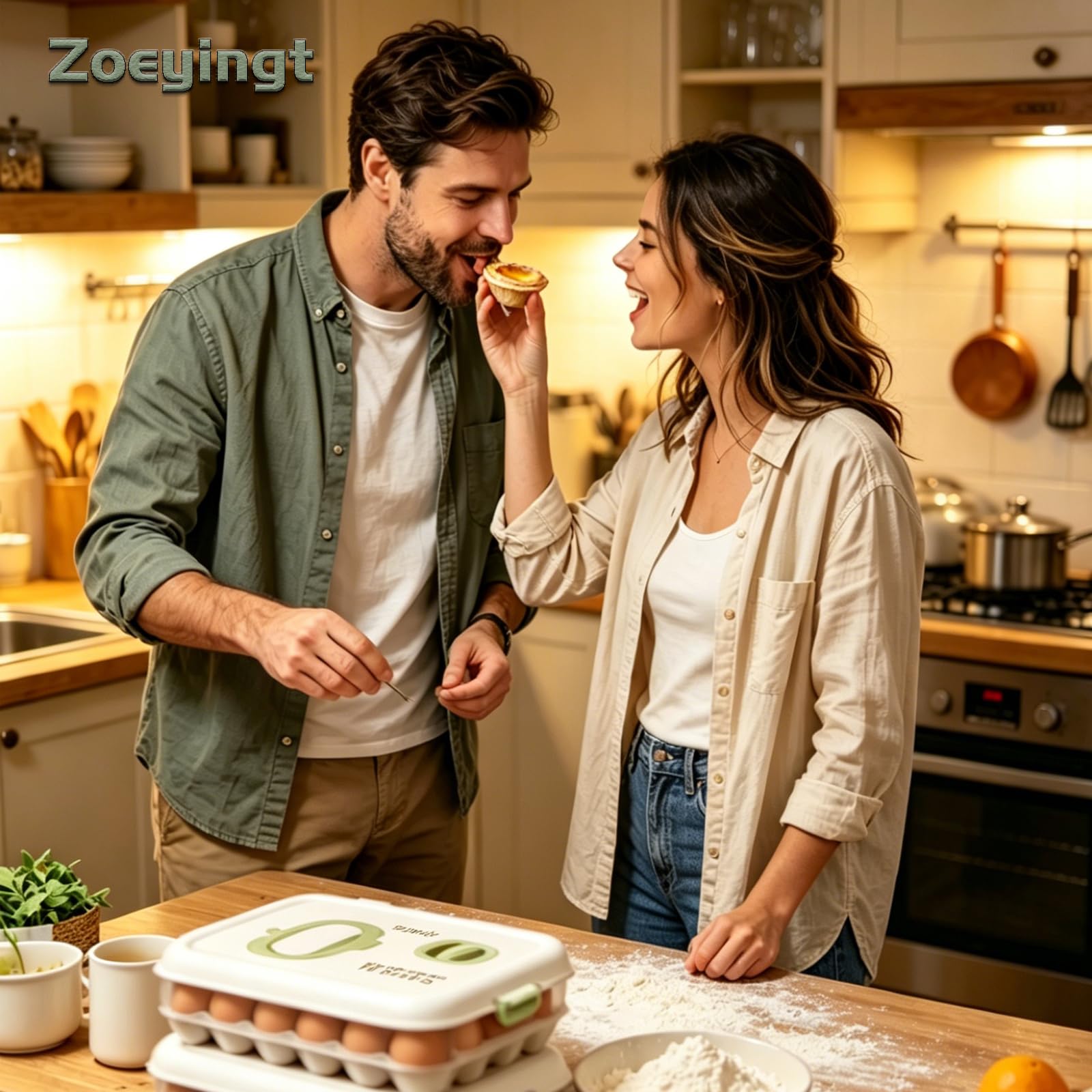 Organizadores de huevos para refrigerador con tapas y asa, artículos esenciales de cocina para el hogar, refrigerador, apilables, portátiles, transparentes, contenedores de huevos reutilizables y de