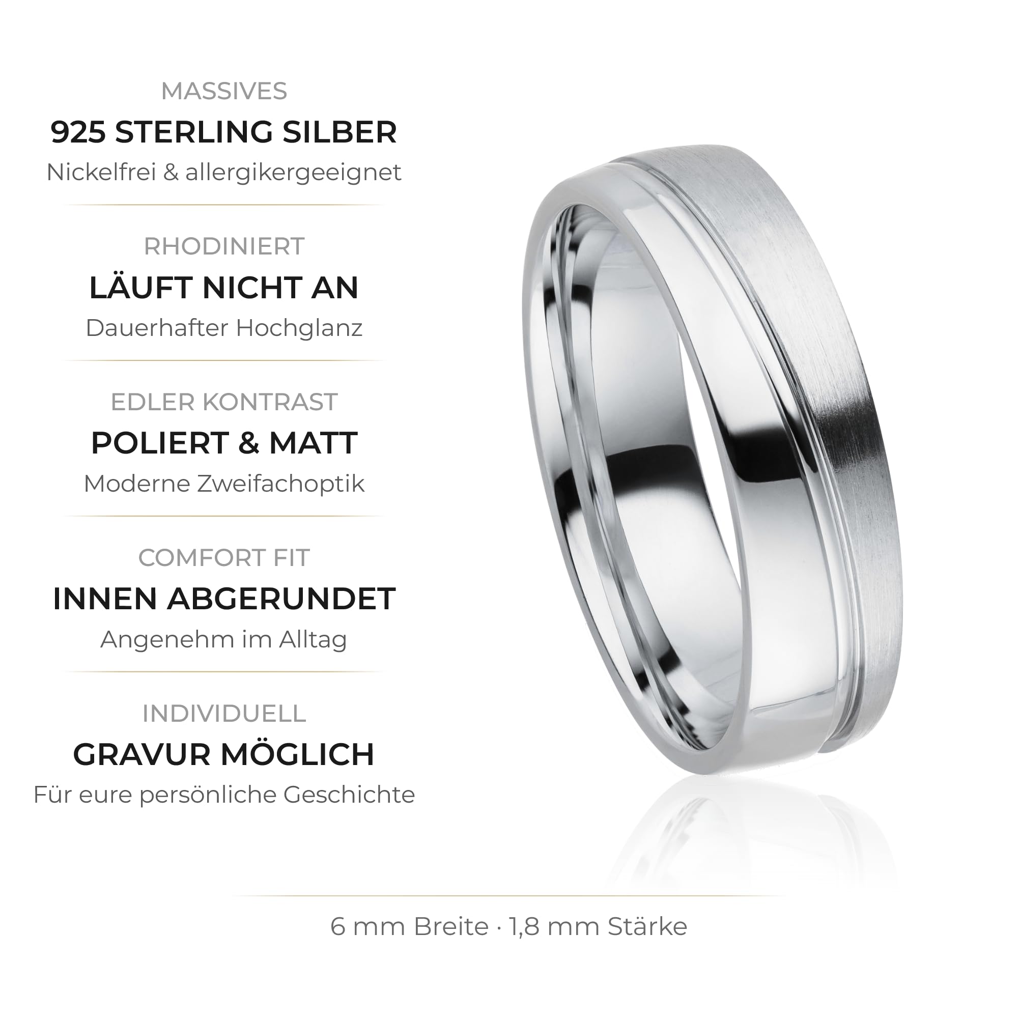 Kolibri Rings Sterling Silber 925 Ring Verlobungsring Partnerring Ehering Unisex - Inkl. Gravur und Etui