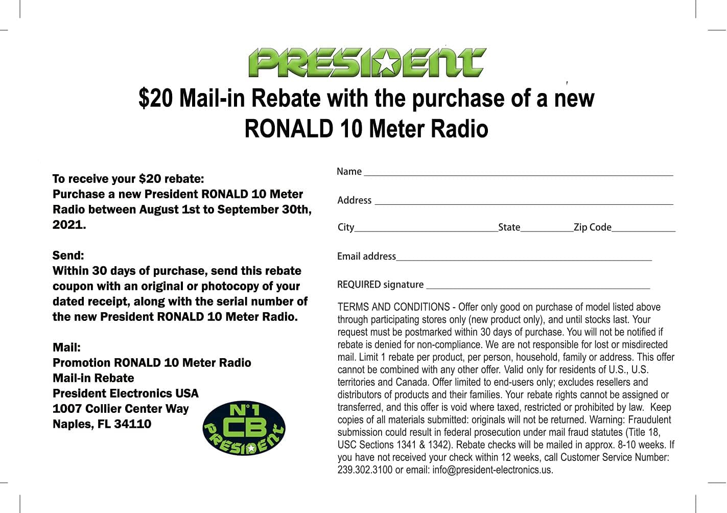 PRESIDENT Ronald 10 Meter Radio