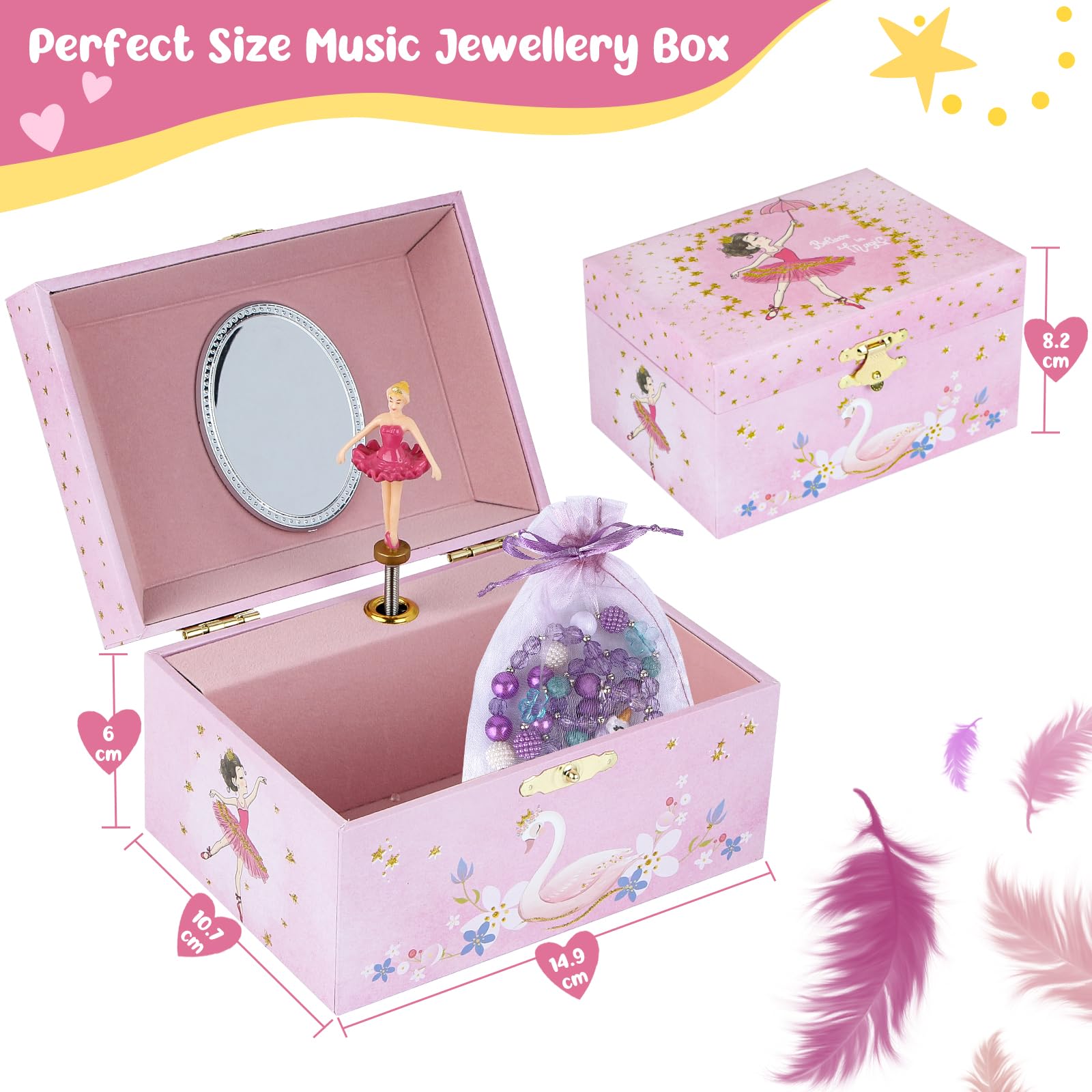 GICO Boîte à Bijoux Musicale Licorne Pour Fille - Figurine Rotative, Miroir Intégré, Tiroir Et Mélodie Enchantée - Idéal Cadeau Anniversaire Ou Noël