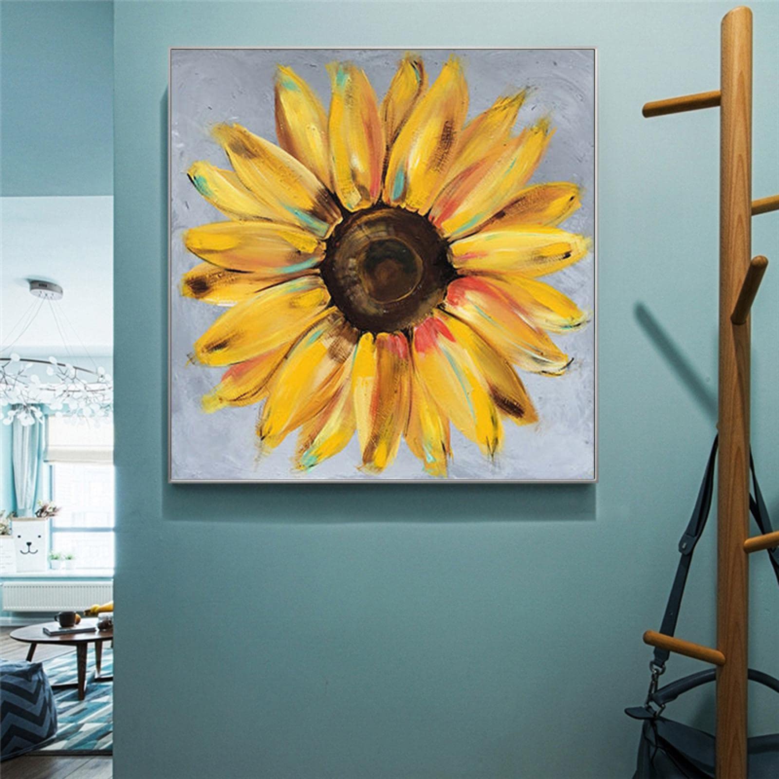Décoration murale rustique à fleurs jaunes - Peinture de fleurs rustiques - Impression florale rustique - Impression sur toile vintage - Pour salle de bain - Sans cadre