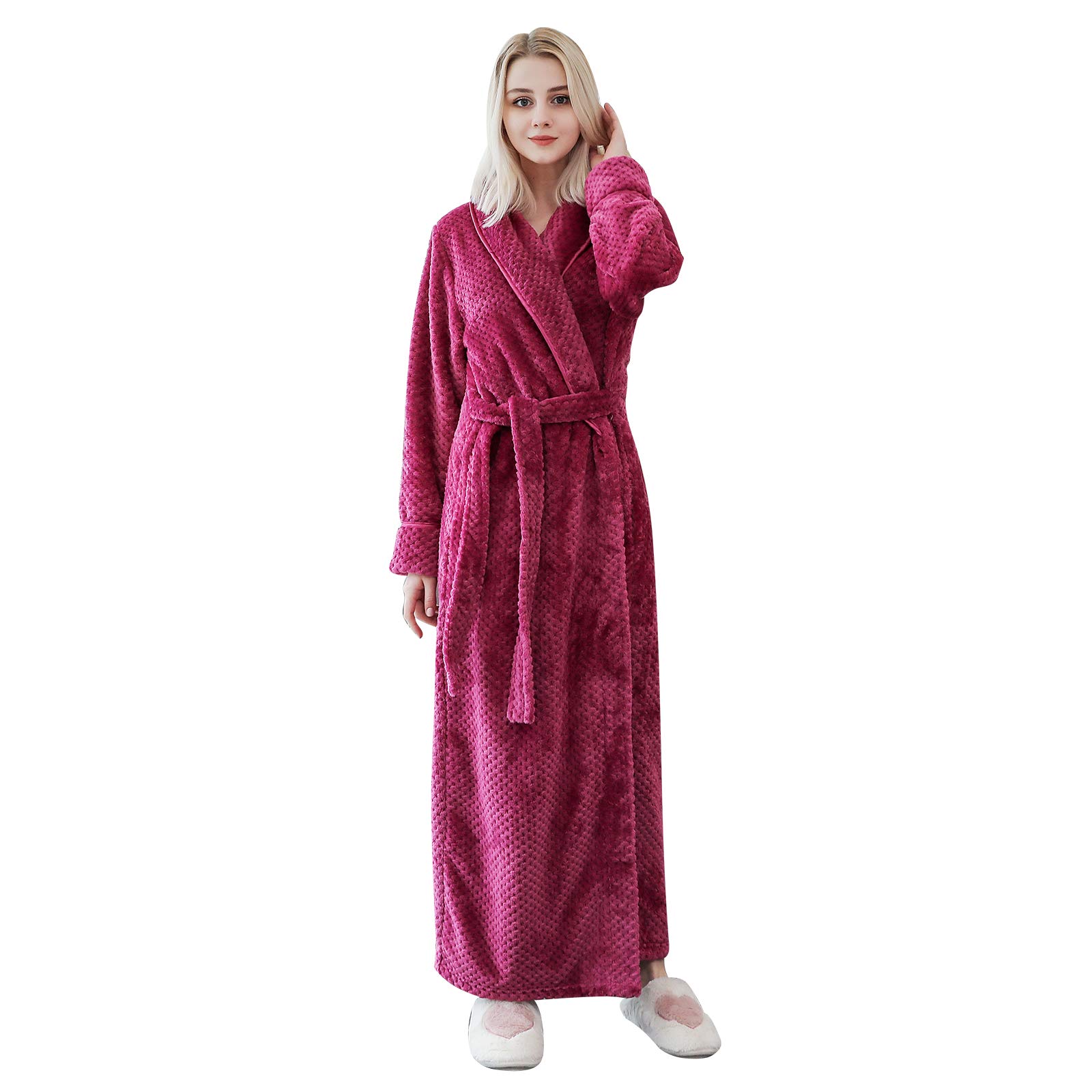 ANUFER Unisexe Femmes Hommes Épaisse Flanelle Robe de Chambre Col Châle Chaude Longue Hiver Peignoir de Bain