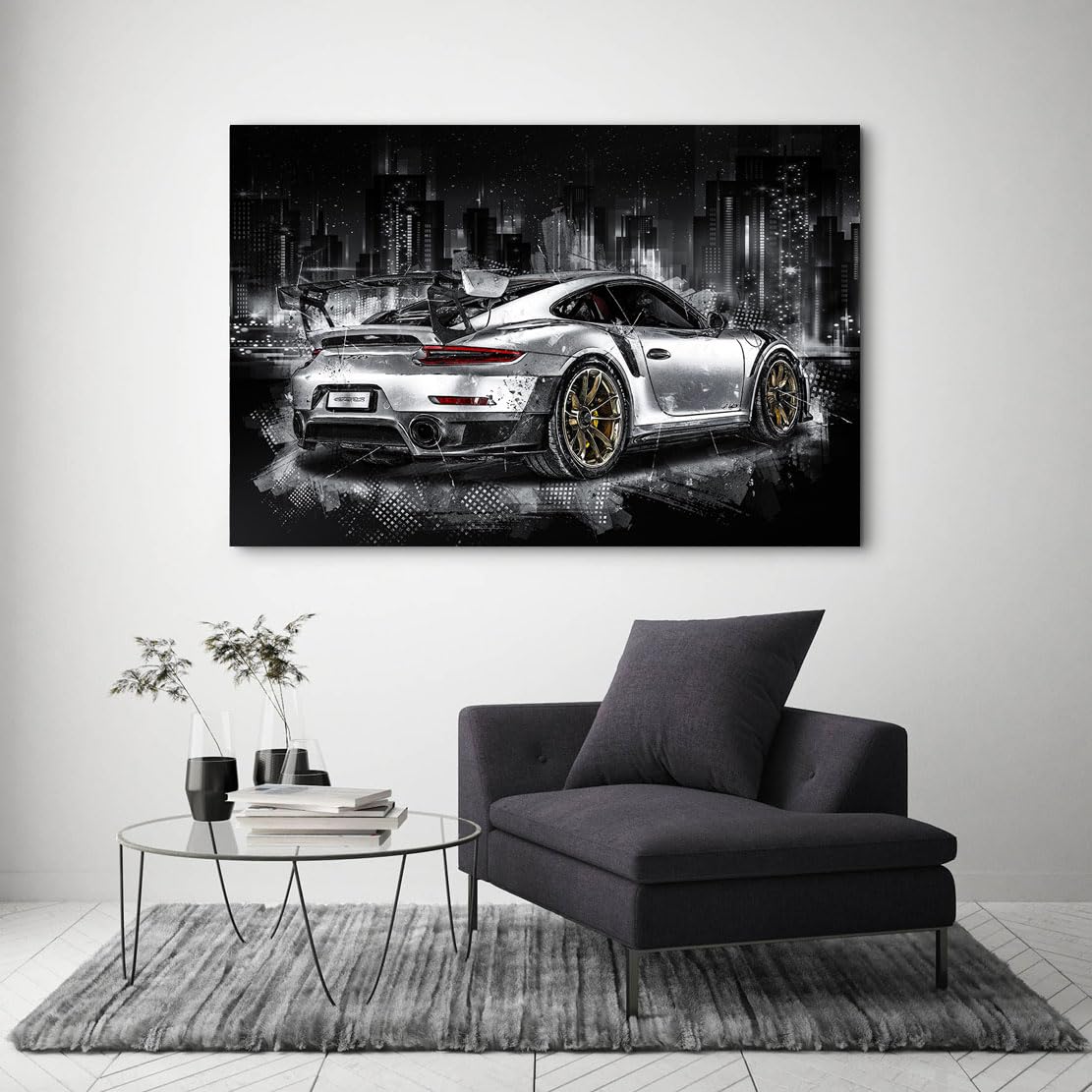 Kunstgestalten24 Leinwandbild Porsche GT2 RS Wandbild Autobild Abstrakt Kunstdruck Wanddeko XXL Wandekoration Sportwagen Deko Bilder Modern Art Auto Bild