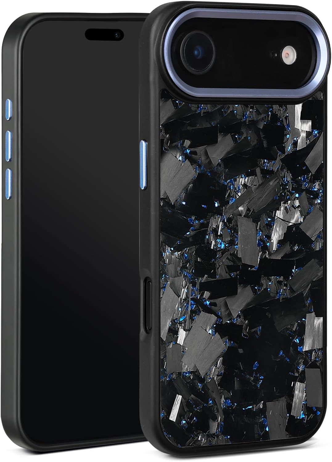 New Forged Carbon Fiber Phone Case for iPhone 17/17 Air/17 Pro/17 Pro Max with Meta Frame & Buttons, Wireless Charging Compatible, Anti-Slip Magnetic Design (Blue B, for iPhone 17 Air)