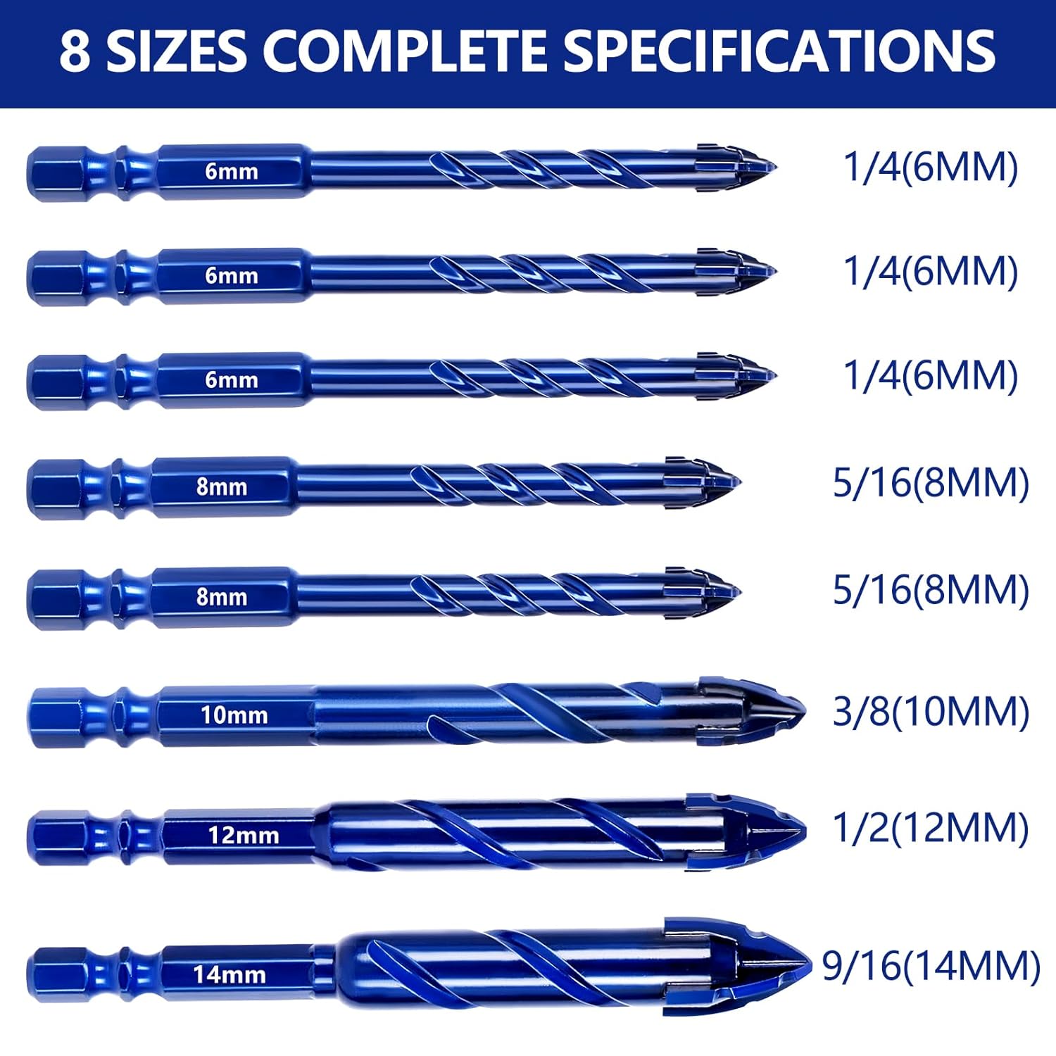 Masonry Drill Bit Set Concrete Carbide Tile Brocas para Madera 4 Blade Serrated Eccentric Hex Shank Glass Ceramica 1/4 Porcelain Eccentric Drill Bit Set for Wood Brick Concrete Pots