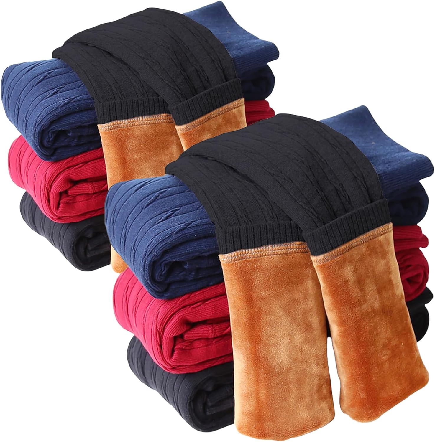 LUOUSE Girls Stretch Velvet Fleece Lined Leggings Little Kids Skinny Warm Thick Cable Knit Pants