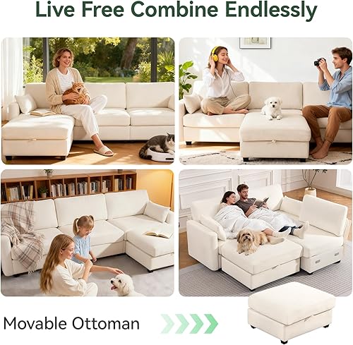 Miniatura 4 de Sofá modular de 109 pulgadas, sofá en forma de L con otomana de almacenamiento, cómodo sofá nube con asiento profundo, sofás seccionales