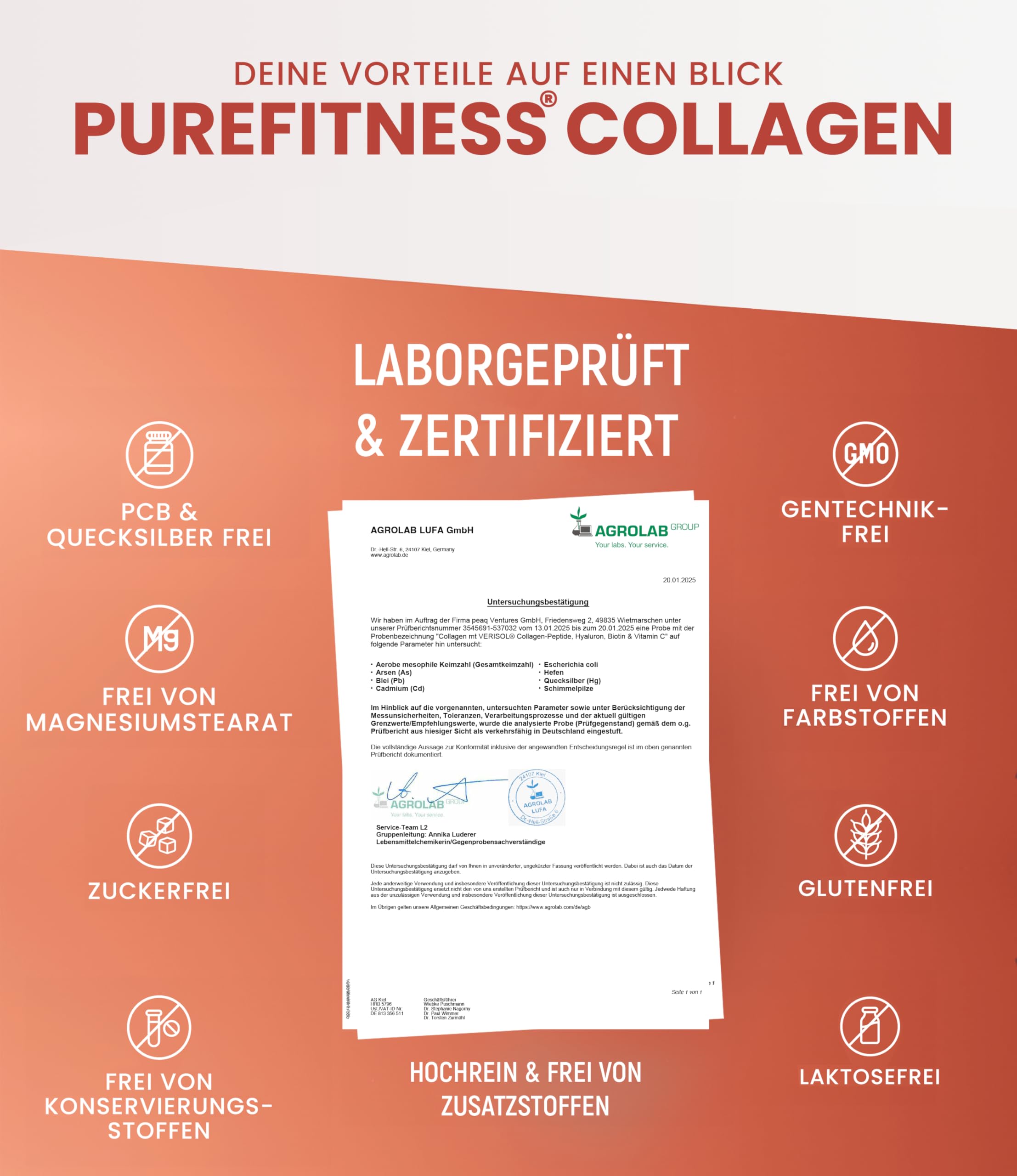 Purefitness VERISOL® Collagen Pulver 600g [NOTE 1,1] mit BEAUTY-Formel - Patentiertes VERISOL® Collagen Peptide - Kollagen Pulver mit Hyaluron, Biotin & Vitamin C (Packung mit 2)