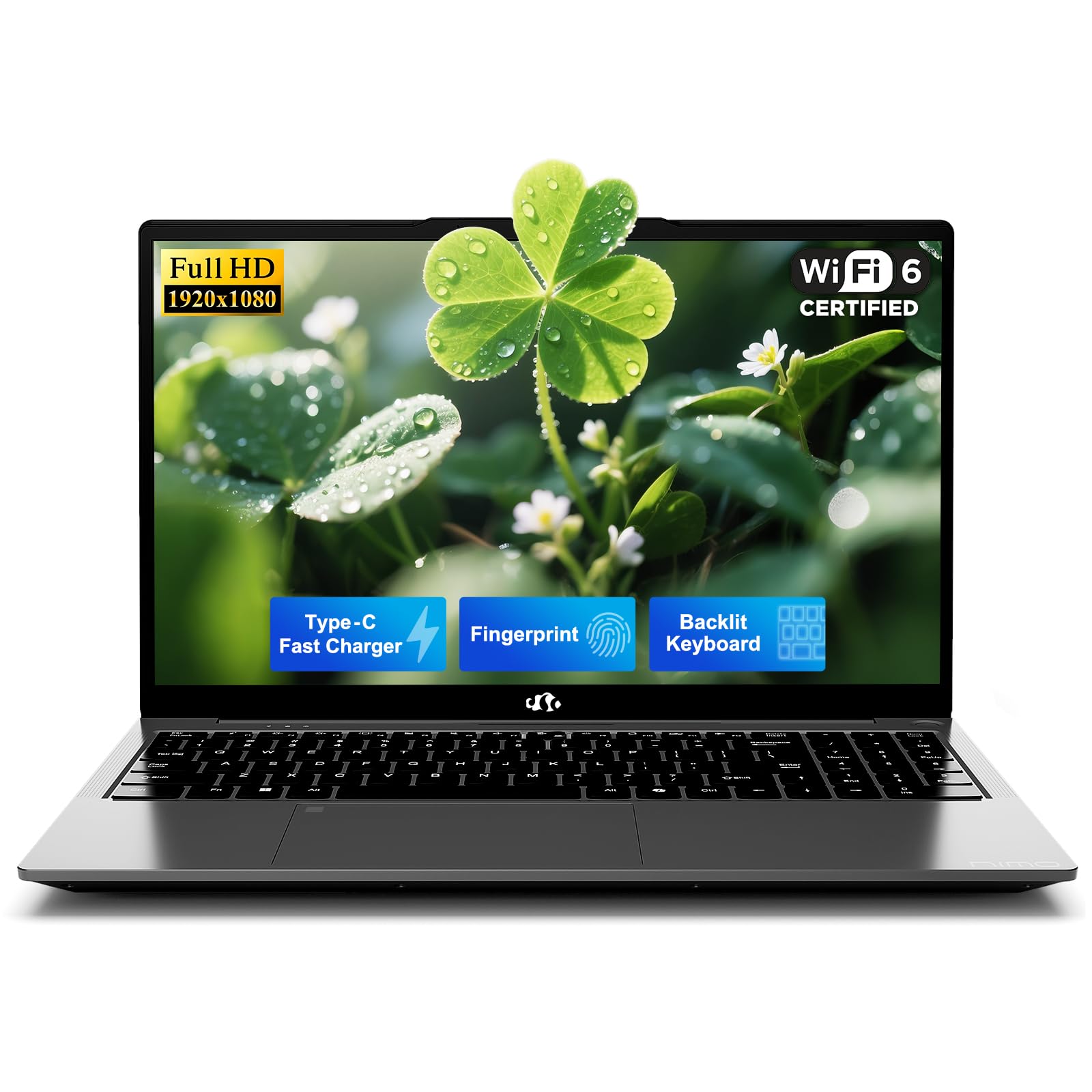 NIMO 15.6" IPS FHD-Student-Laptop, 16GB RAM 512GB SSD Intel N150(Beat to i3-10110U, 4 Cores Up to 3.6GHz) Computer with 2 Years Warranty, 65W Type-C, Fingerprint, Backlit Keyboard, Wi-Fi 6, BT5.2