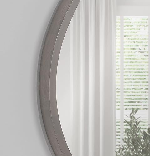 Miniatura 3 de Kate and Laurel Valenti - Espejo de pared redondo de granja, 28 pulgadas de diámetro, gris, espejo circular decorativo