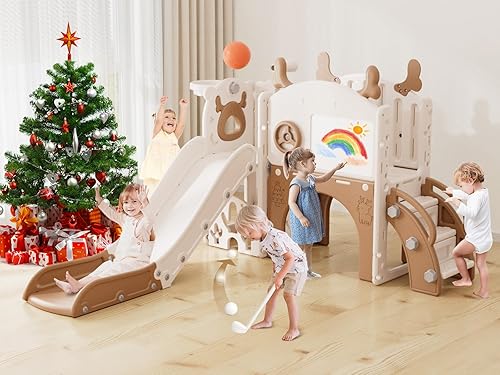 XJD Tobogán infantil 12 en 1 para niños pequeños de 1 a 3 años, nueva actualización con juego de golf, aro de baloncesto, tabla de dibujo para