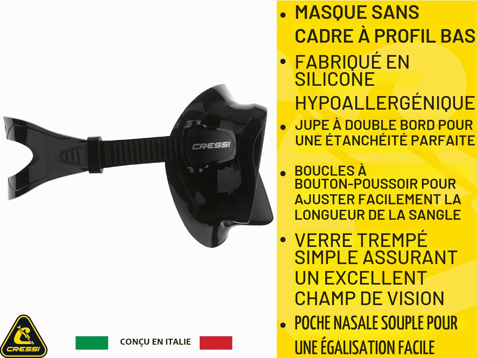 CRESSI F1 - Masque sans Cadre F1 ou Combo Set Masque + Tuba Sec pour la Plongée et Le Snorkelling, Taille Unique, Unisex