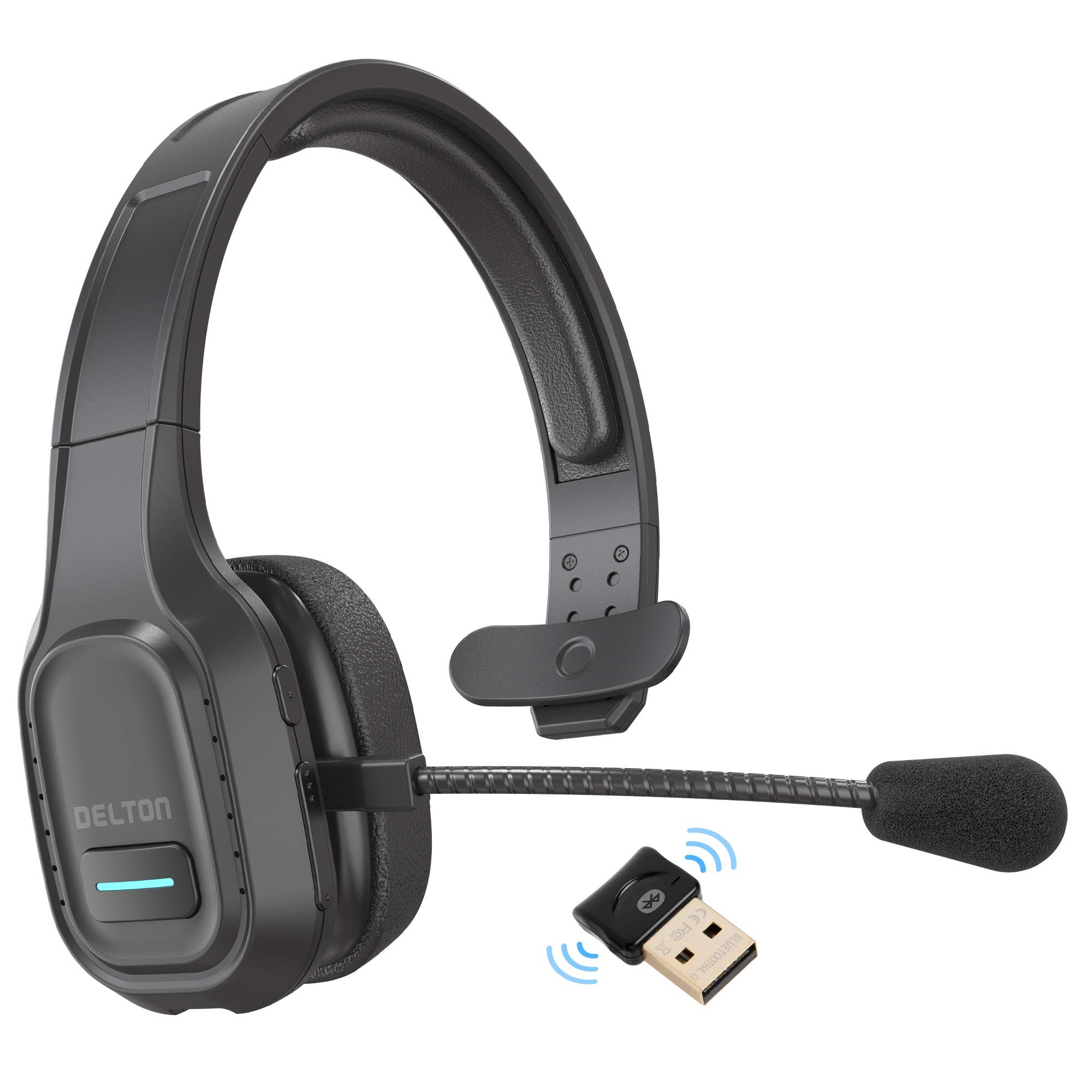 Delton Wireless Computer Headset with USB Dongle, Trucker Bluetooth Headset  with Noise Canceling Mic, 35Hrs Talk time, Wireless Headset for Computer