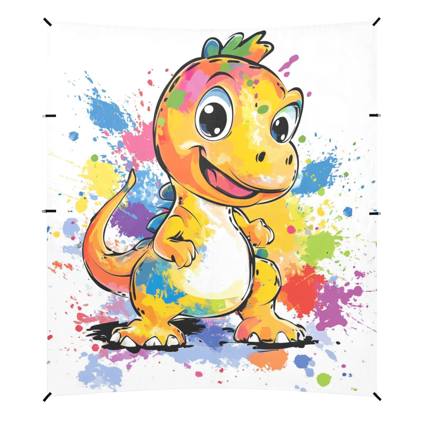 Cute Dinosaur Foldable Beach Cabana UPF50 Water-Resistant Sun Shelter with Sand Pockets for Camping, Picnics, Backyard & Fishing