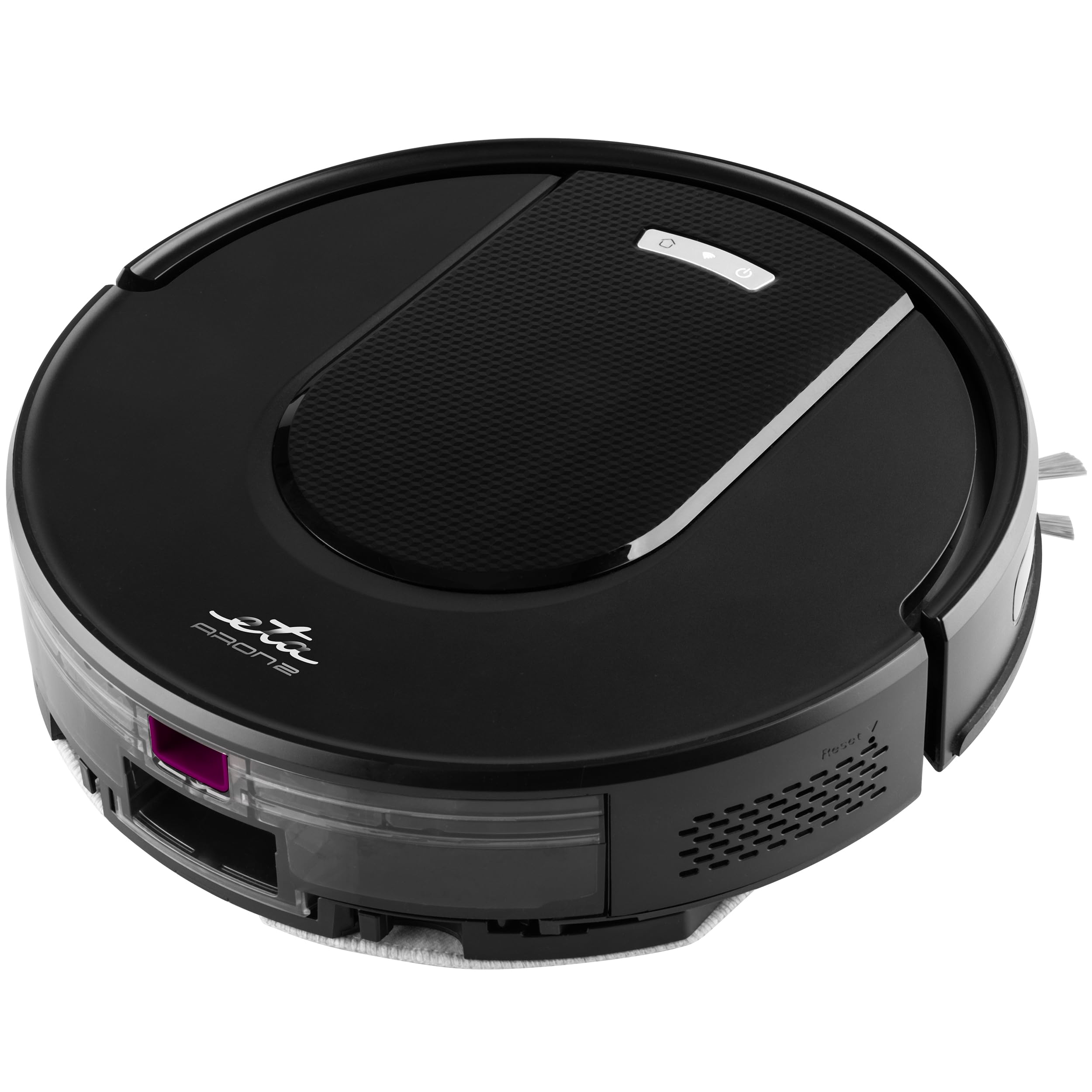 ETA Aron 2 Robotersauger mit Wischfunktion | Saug- und Wischroboter mit Smart-App | Super-Slim-Design, Double Mop Modus gegen Flecken | Gyro-Navigation I HEPA-Filter | Schwarz