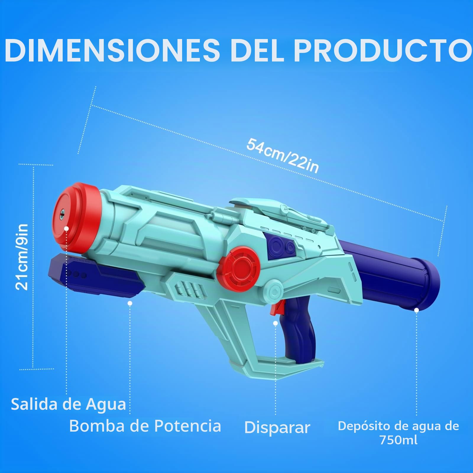 Rifles de Agua Grandes 22" para Niños y Adultos – 4 PCS Water Soaker Guns con Depósito de 750ML – Potente Alcance de hasta 8-10M – Divertido Juego de Verano para Exterior, Piscina y Playa