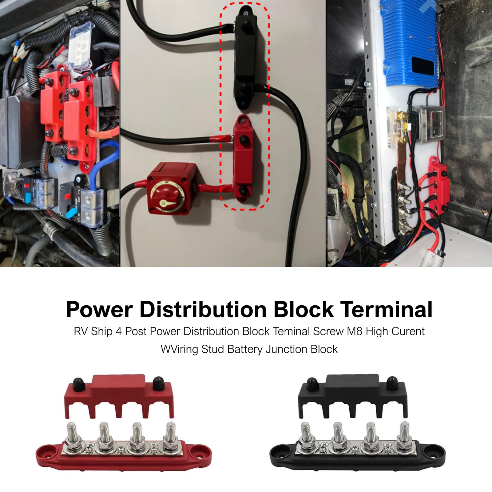 250A DC M8 Sammelschienen-Verteilerblock 12V-48V – 4x M8 Klemmenbolzen – Stromverteiler für Wohnmobile, Boote, LKW, Solaranlagen – Hochleistung