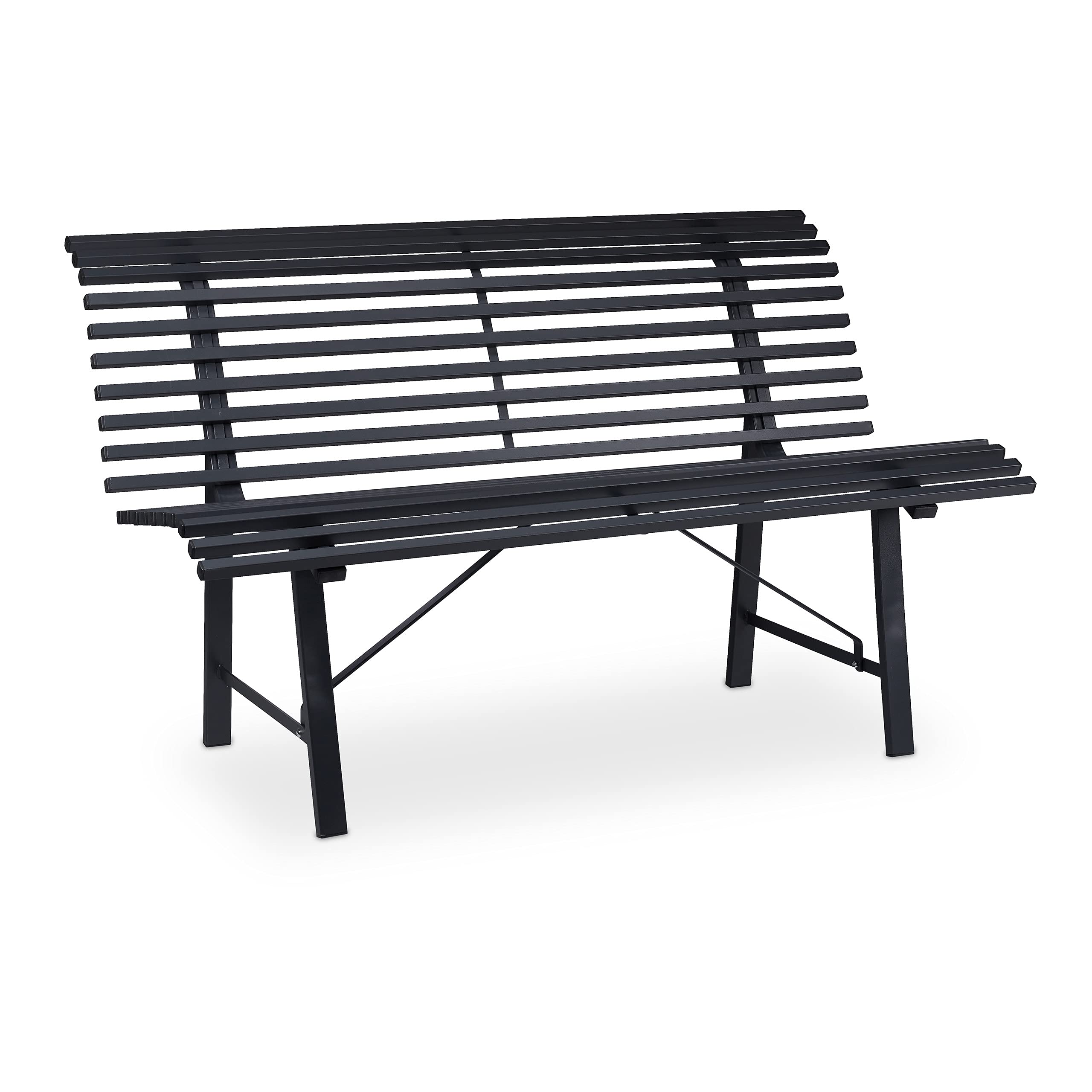 Relaxdays Gartenbank, 2 Sitzer, HBT: 79 x 130 x 75 cm, robuster Stahl, wetterfeste Sitzbank, stabile Parkbank, anthrazit