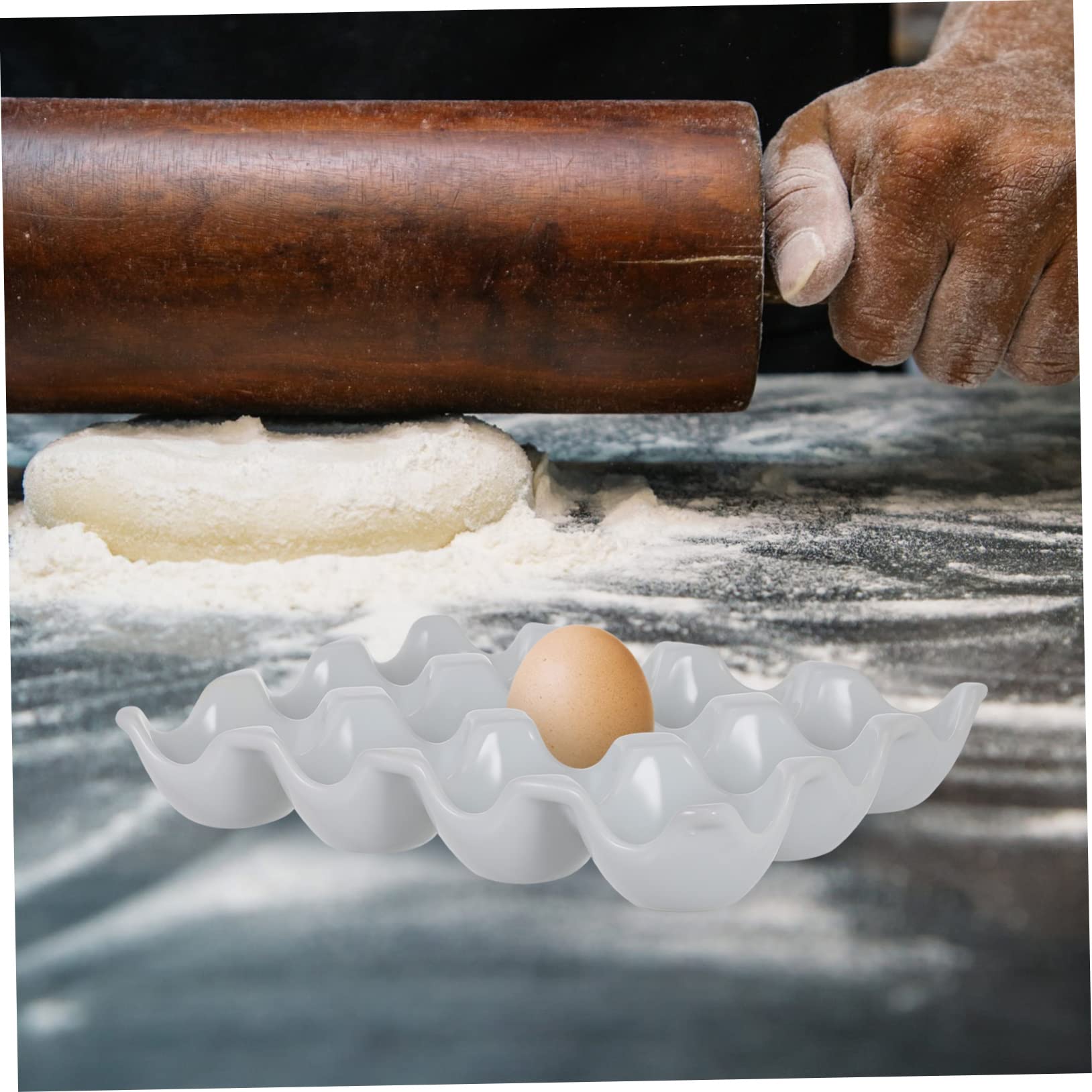 Veemoon Bandeja de Cerámica para Huevos de 12 Espacios Diseño de Ranuras, Resistente a Golpes y Anticaídas, Color white, Adecuado para Refrigerador y Almacenamiento Seguro