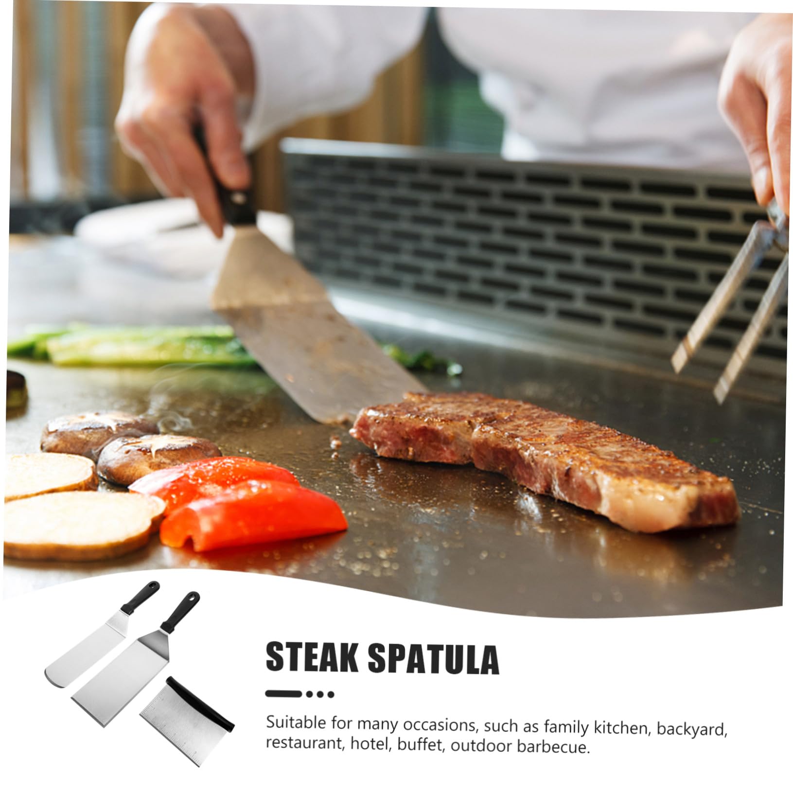 Spatule de Cuisson Inox et Plastique Poignée Antidérapante pour Gril Plancha et Barbecue Ustensile Multifonction pour Steak Œufs et Pâtisserie
