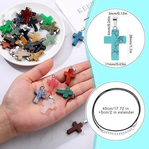 Miniatura 2 de Fumete 100 dijes de piedra natural de varios colores con 100 cuerdas cruzadas de cristal de cuarzo para chakras para hacer joyas, collares, aretes,
