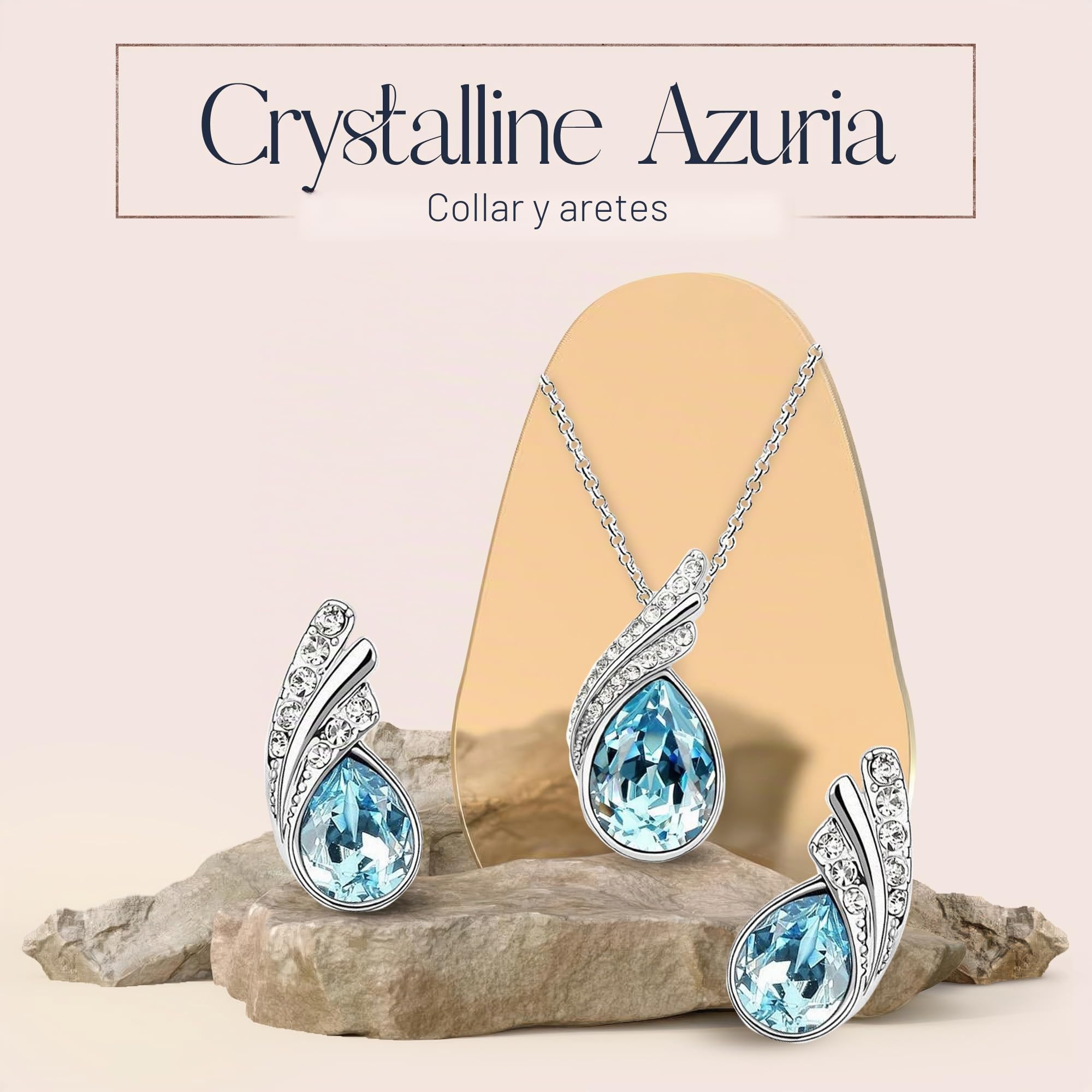 Crystalline Azuria Mujer 18ct Chapado en Oro Blanco Lágrimas Cristales Azul Aguamarina simulada Juego de joyas Collar Pendientes para Mujer Niña Boda Novia y Dama de honor