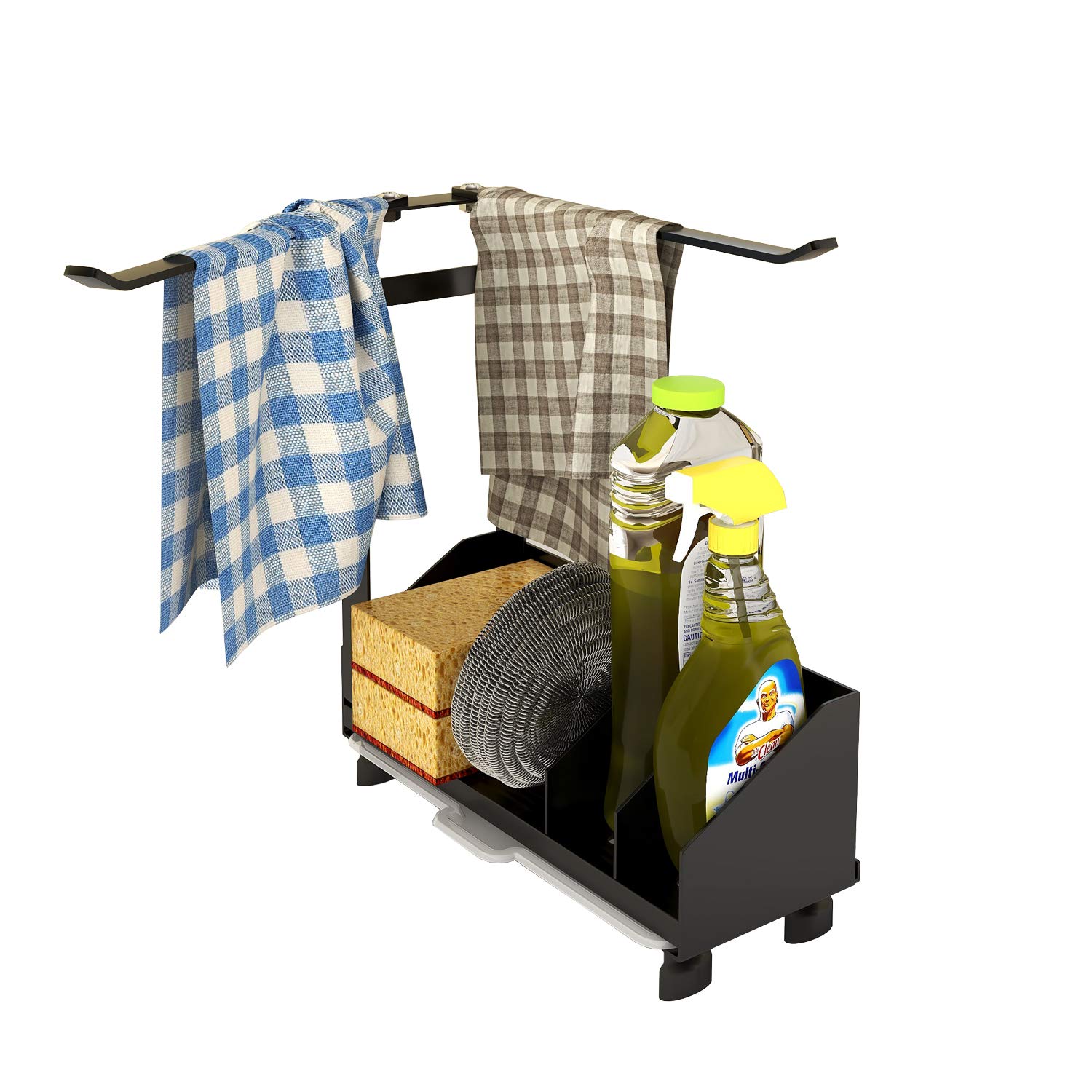 MZD Sponge Holder for Sink,Kitchen Sink Stand Sponge Soap Brush Holder, Suitable for kitchen sink caddy organizers, Stainless Steel Kitchen Sink Organizer with Drain Pan，free-standing or wall-mounted