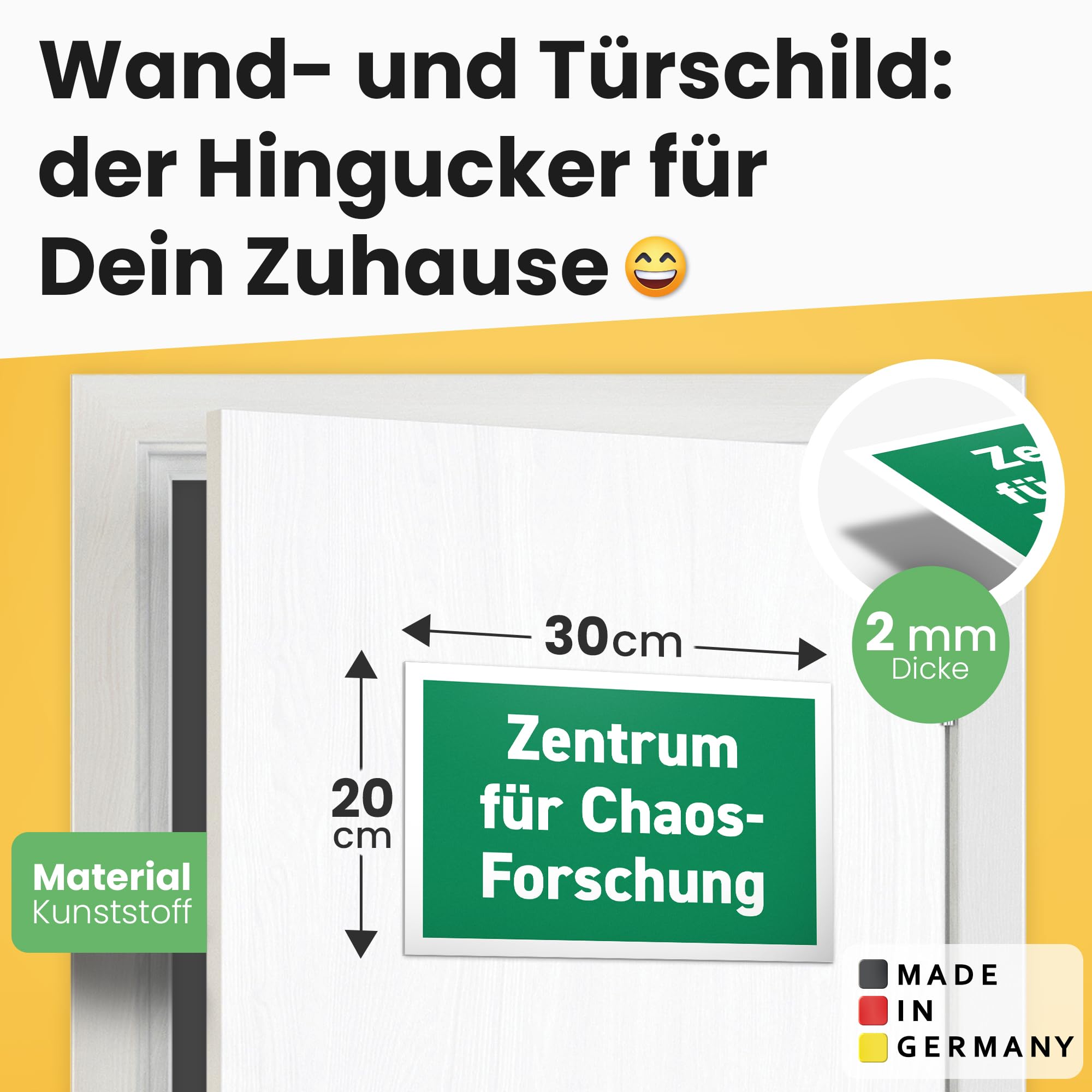 „Zentrum Für Chaos Forschung“ Türschild Aus Metall – 18x12 Cm, Mit Saugnapf & Kordel, Witziger Spruch Für Büro & Wohnung