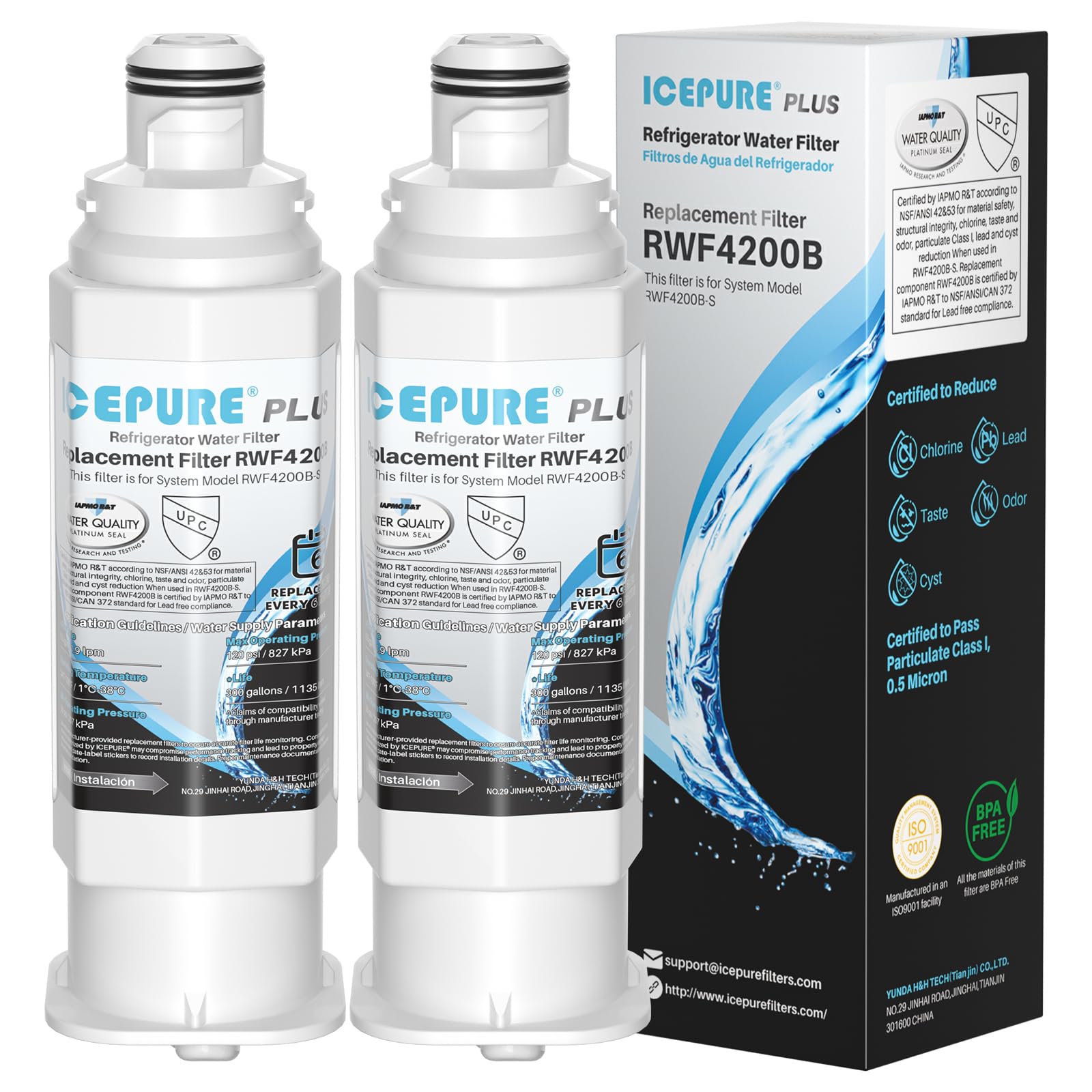 ICEPURE PLUS DA97-17376B NSF/ANSI 53 &amp; 42 Certified Remove Lead Refrigerator Water Filter, Replacement for Samsung HAF-QIN/EXP, DA97-08006C, RS22T5201SR, RF28R7201SR, RF28R7351SG RF32CG5400SR, 2PACK