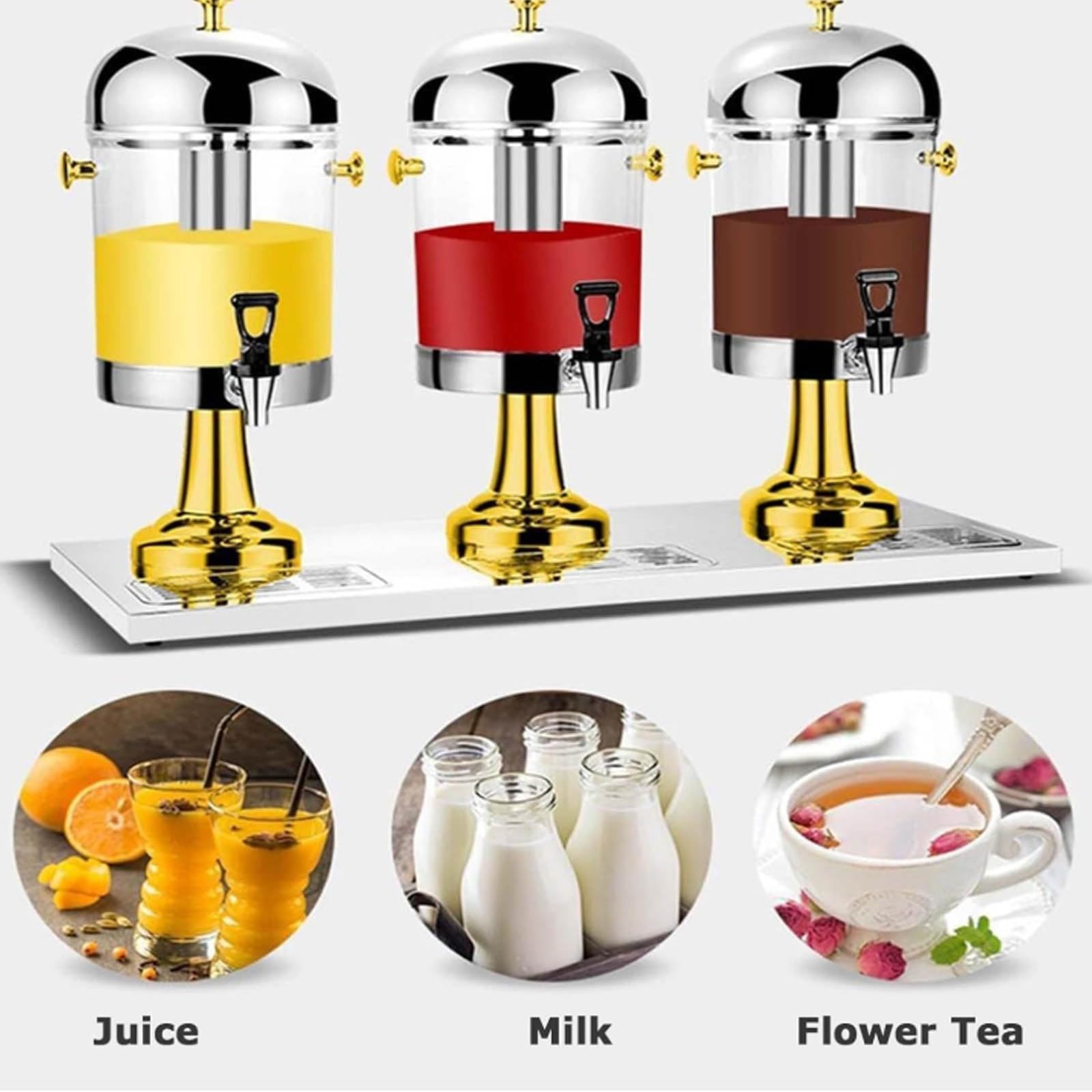 Dispensador de Jugo de Acero Inoxidable, Dispensador de Bebidas frías y Calientes, Barras(Silver,24L)