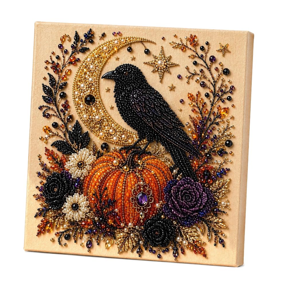 Halloween DIY Pearl Gem Paintings Picture Arts Craft with Frame 7.87x7.87in