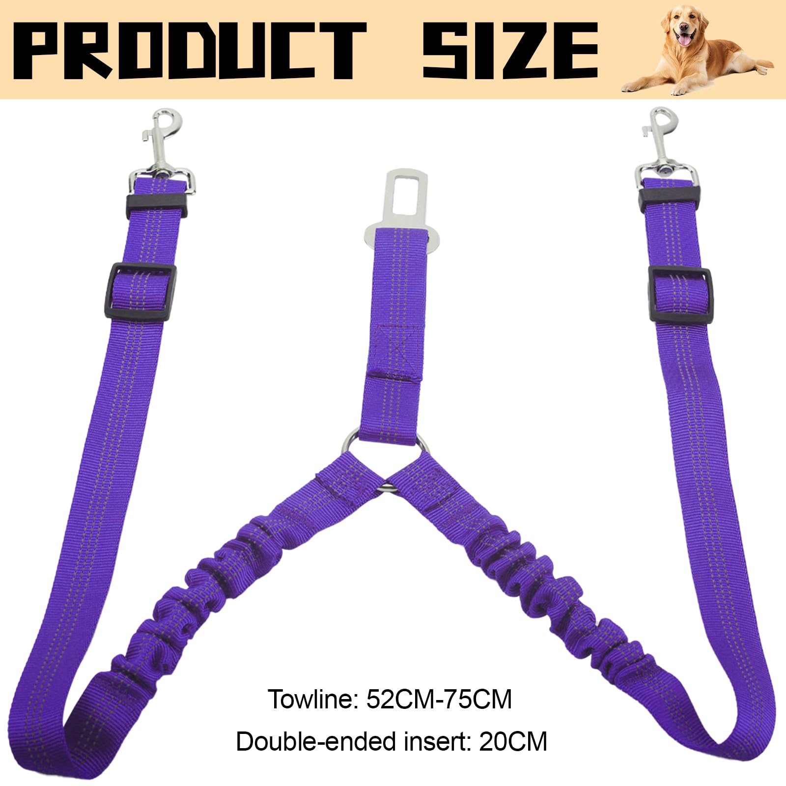Dog Seat Belts for Cars UK,360° Tangle-Free Double Dog Lead,Adjustable Car Harness for Walking 2 Dogs,Pet Safety Travel Accessories (Purple) - Image 2
