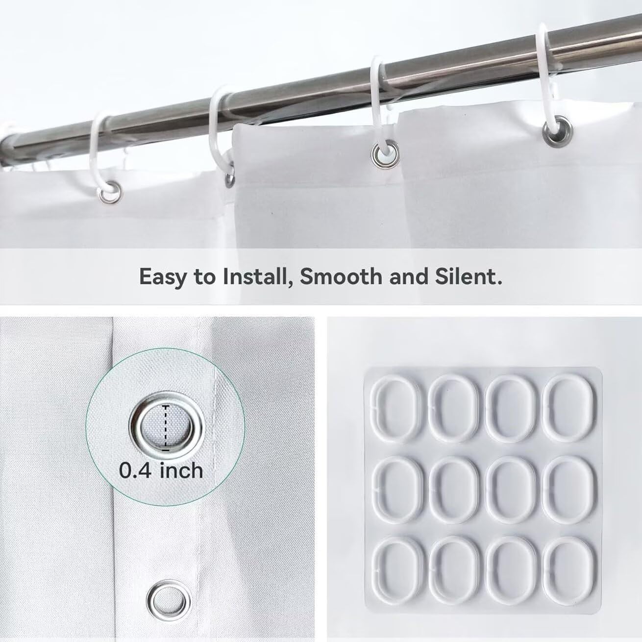 Cortina de ducha impermeable antimoho de 240 x 200 cm, poliéster, lavable, antibacteriana, incluye 12 ganchos de plástico, dobladillo pesado, uso familiar y hotel, diseño floral beige K9014