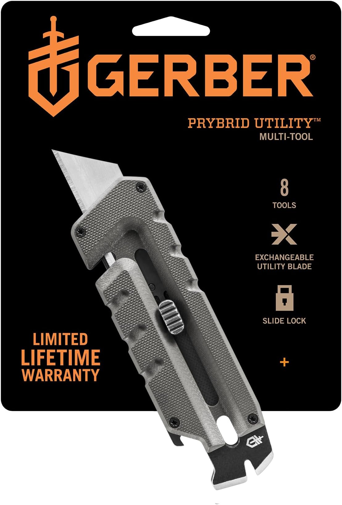 Gerber Gear Prybrid Multi Tool Utility Pocket Knife, Utility EDC Razor Knife with Retractable Blade and Pry Bar, Grey G10 no Clip