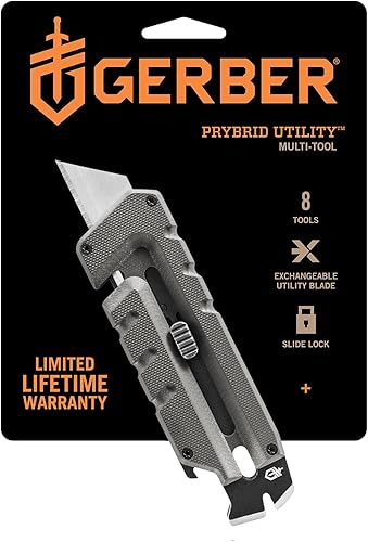 Gerber Gear Prybrid Utility Cúter con barra de palanca, cuchillo multiherramienta de bolsillo con hoja retráctil, cuchillo para uso diario, gris