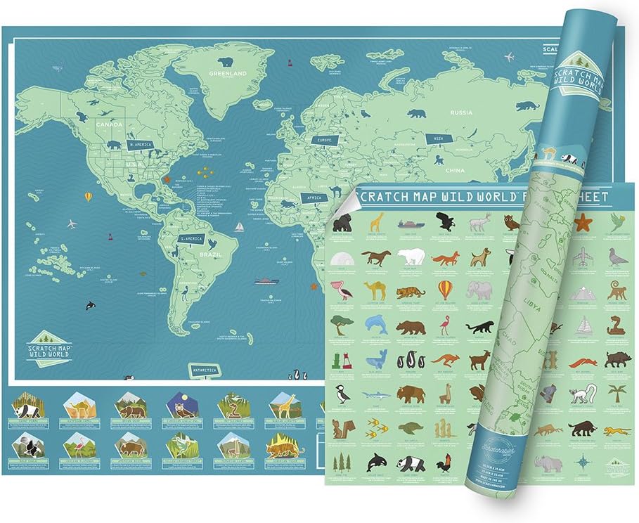 Scratch Map for Kids Wildlife Education Scratch Off Map Facts About Wildlife Scratch Poster