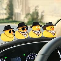 Vista 7 de wonuu Pato de goma para automóvil, decoración de pato amarillo con sombrero de sol, collar, gafas de sol para decoración de tablero de automóvil
