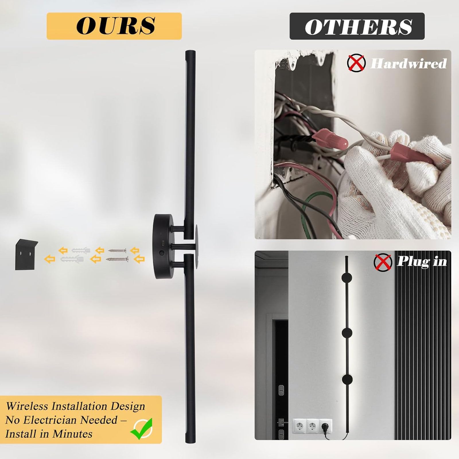 Ricaricabile Funzionato a Batteria Muro Sconces Set Di 2, Dimmabile Con Telecomando Nero Pieghevole LED Senza Fili Lampada Da Parete, Per Pranzo Soggiorno Camera Da Letto Corridoio Bagno Porta