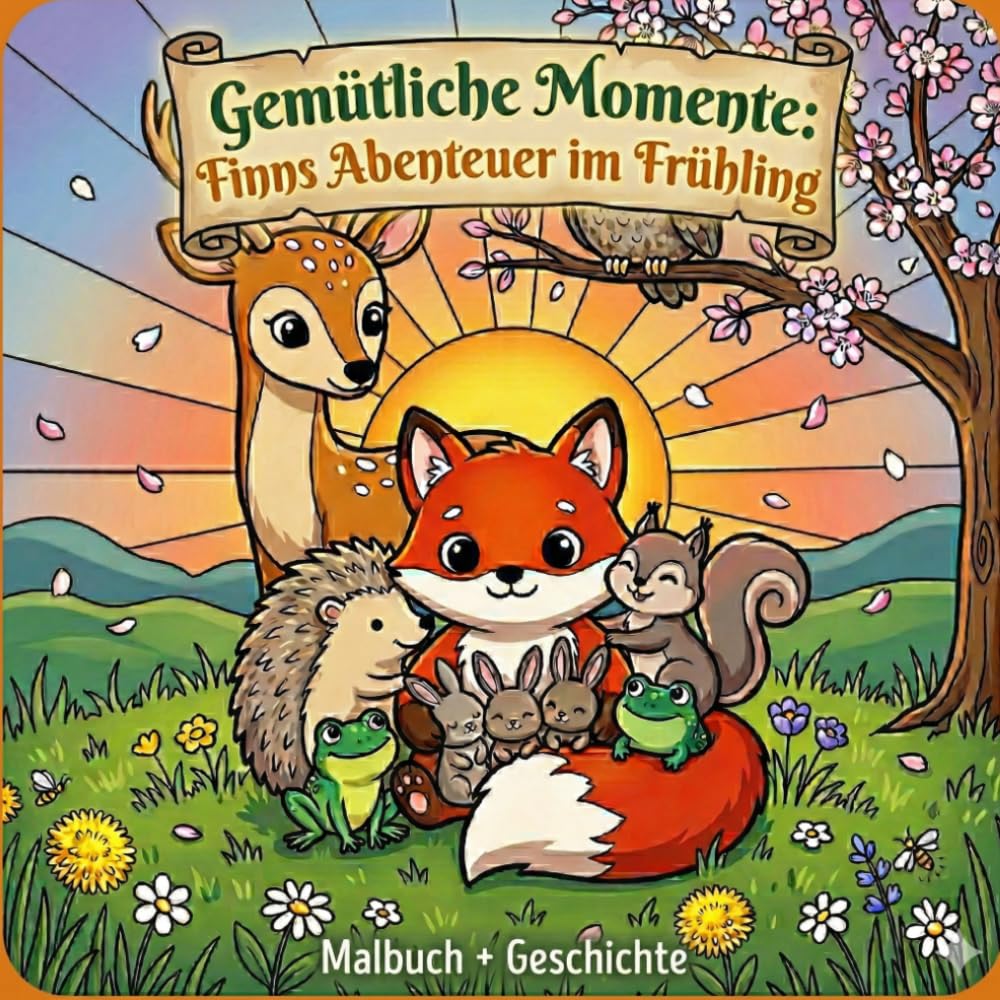 Gemütliche Momente: Finns Abentuer im Frühling: Gemütliche Frühling Malbuch Mit Geschichte: Ein Gemütliches Ausmalbuch mit Geschichte für Kinder