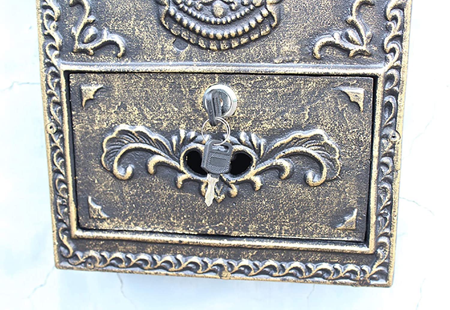 Buzones de Correos de Hierro de Hierro de Montaje en Pared de Bronce, Caja de Correo de Letras seguras de Estilo Europeo con Cerradura y Llave