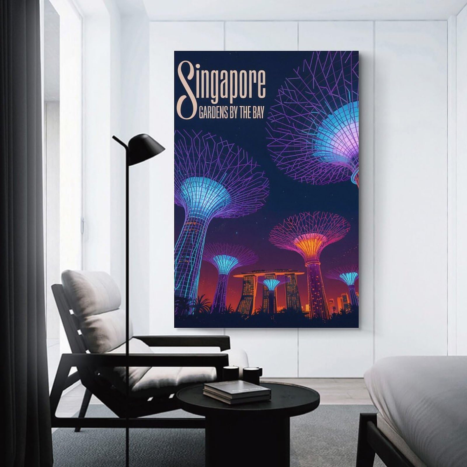 Junmoney Wall Decor Canvas Print Singapore Gardens by The Bay Illustration(2), 24x36inch(60x90cm), for Bedroom Walls, Guest Spaces Or Lounges, Decorative Wall Art for Cosy Rooms