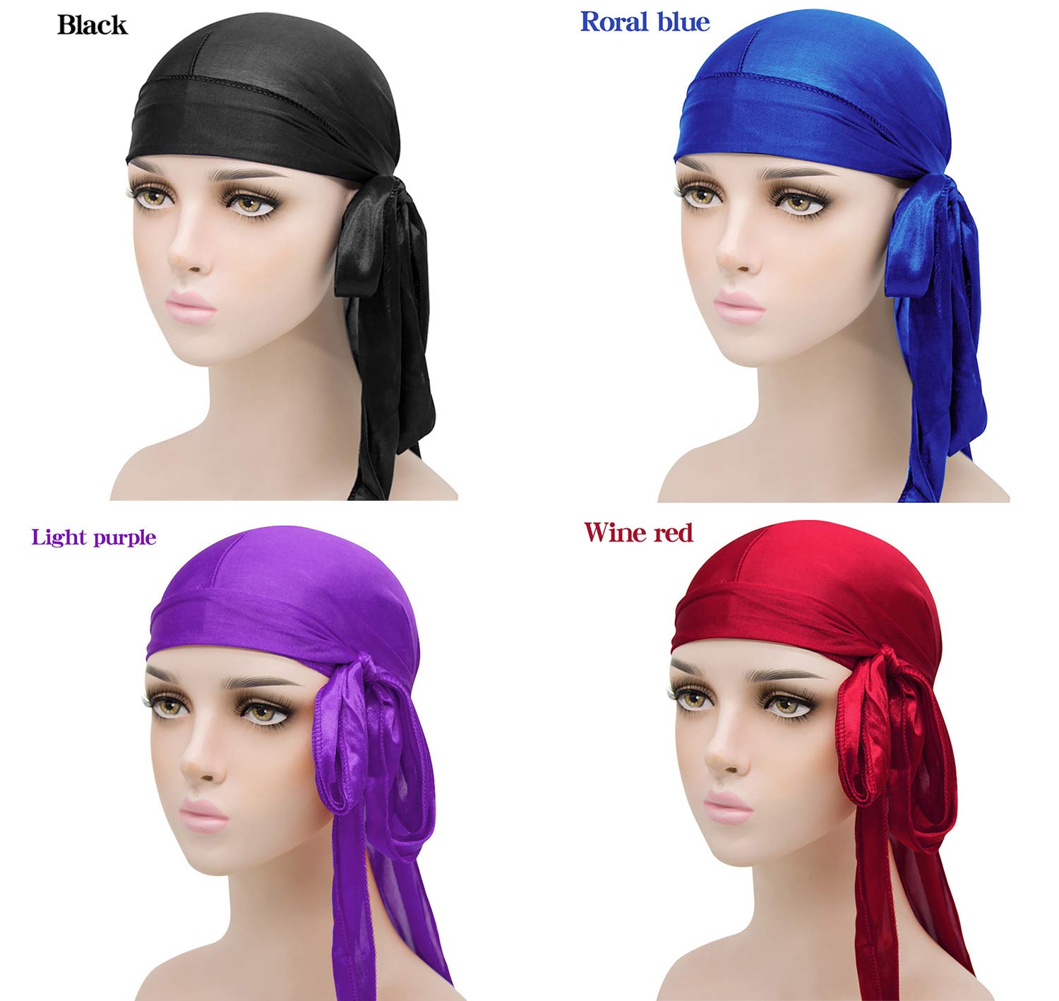 Paquete de 8 Long Tail Durag, Unisex Durag Headwraps Anchas Correas Pirata Gorra de quimio contra la pérdida de cabello Bandana Turbante para mujeres y hombres Hip-hop y decoración diaria.