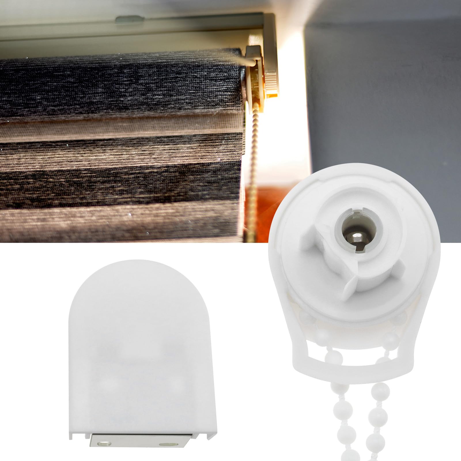 ECSiNG Zestaw naprawczy do rolet 25mm, plastikowa klamra do rolety, złącze do rolety, koraliki, łańcuch, akcesoria do rolet 25mm, biały