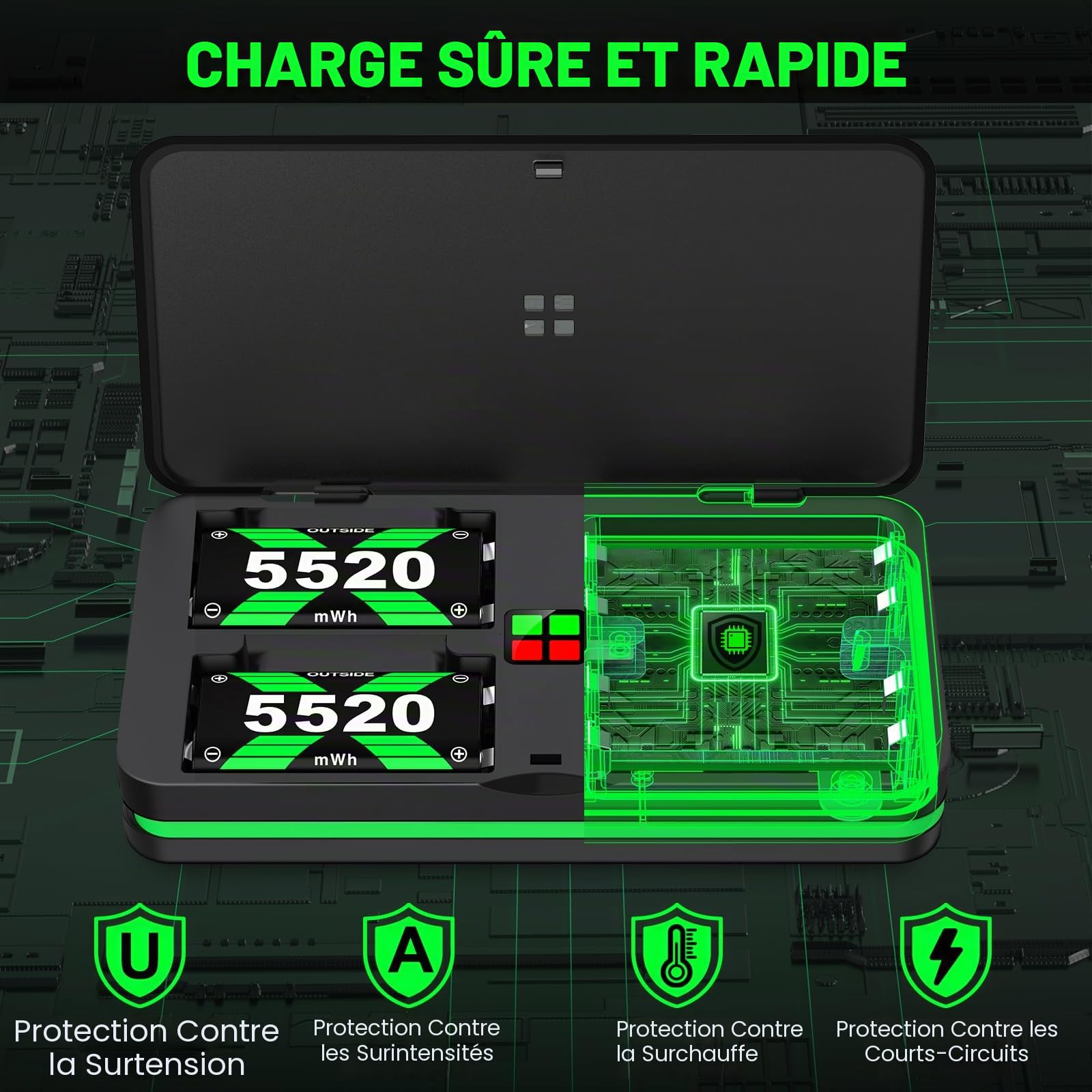 Lot de 4 batteries 5520 mWh pour manette Xbox Series X/Xbox Series S - Pour manette Xbox One/One S/One X/One Elite - Station de charge - Monnaie interne de jeu